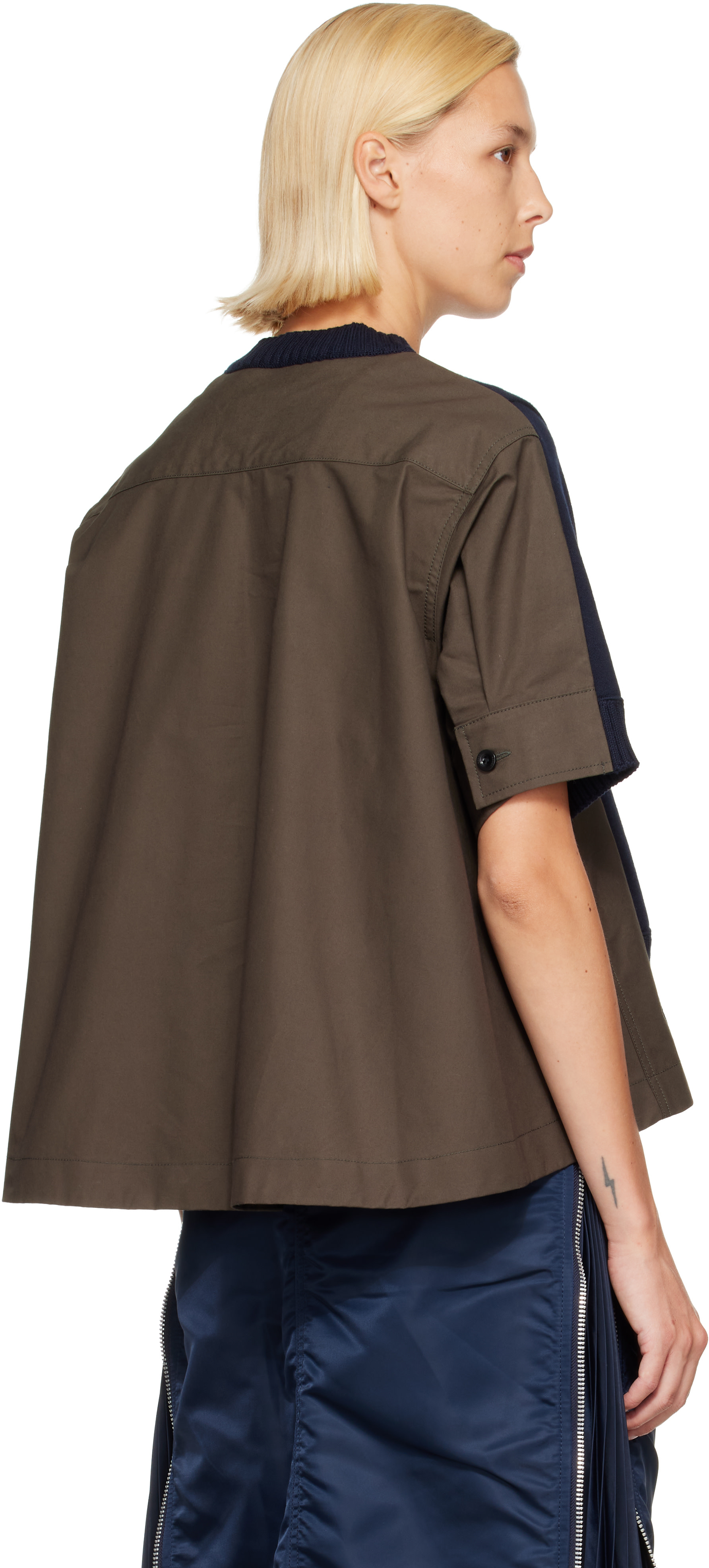 sacai - Pull vert en tricot de coton et cachemire