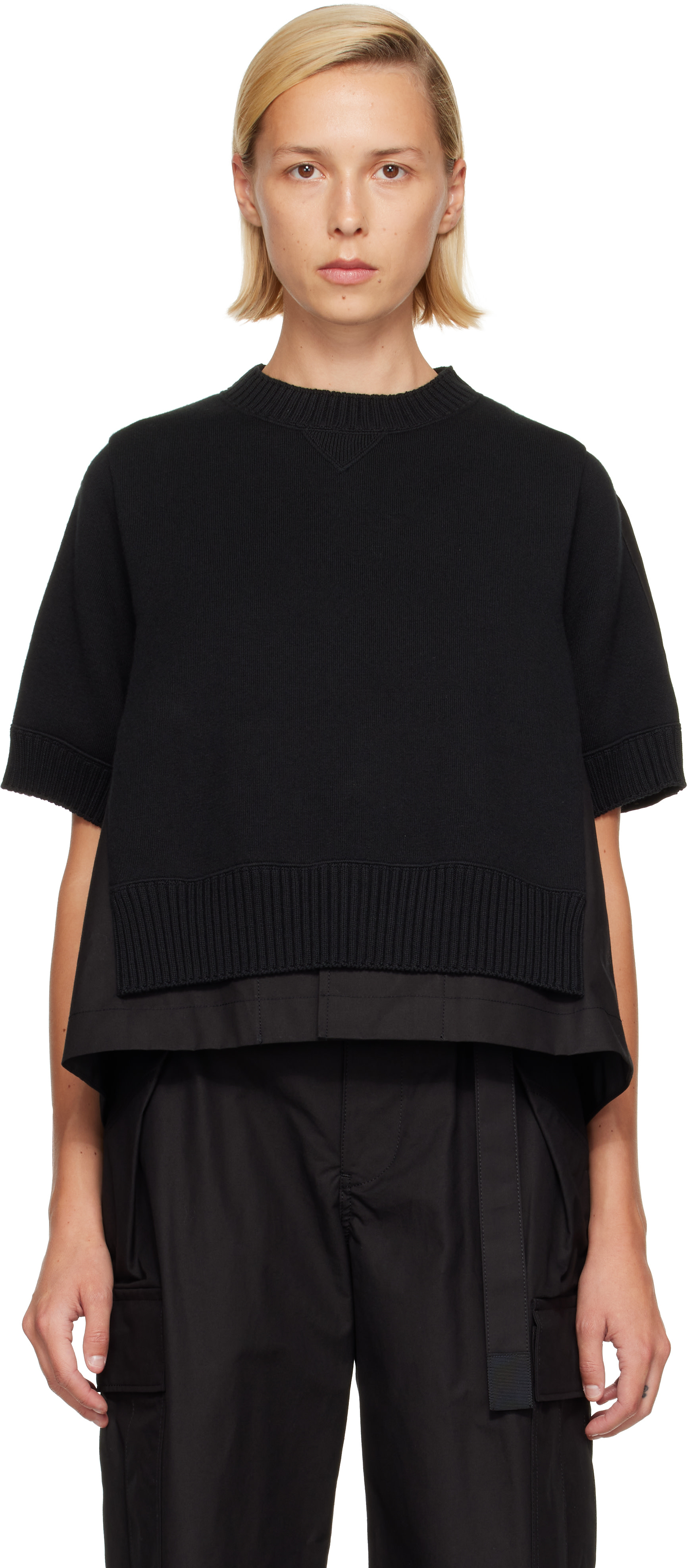 sacai: ブラック Cotton Weather & Cotton Cashmere Knit セーター