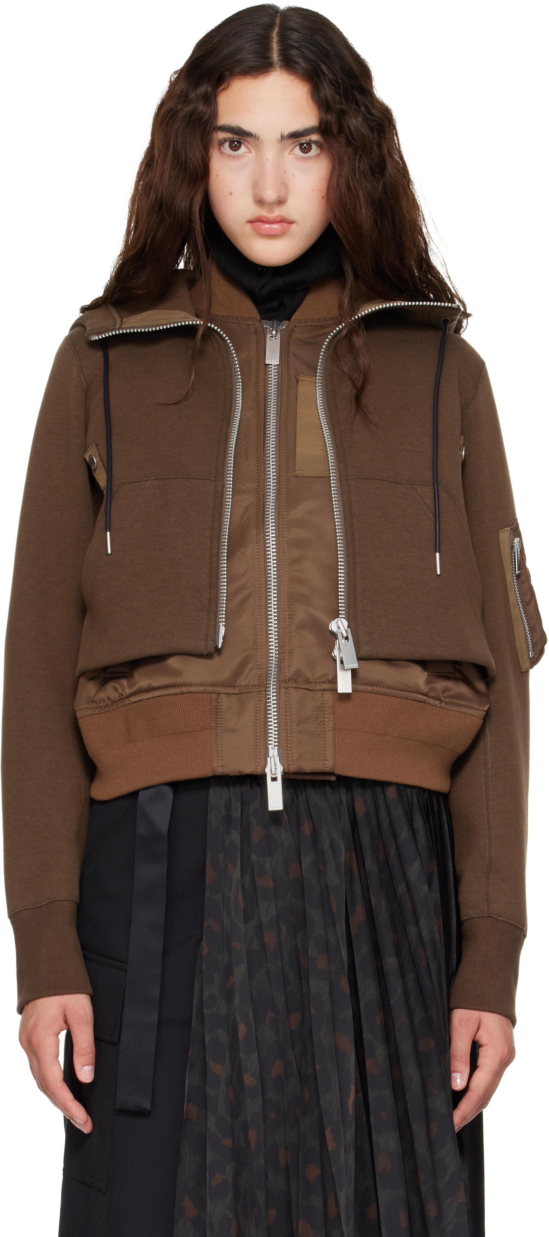 sacai - Pull à capuche brun en jersey