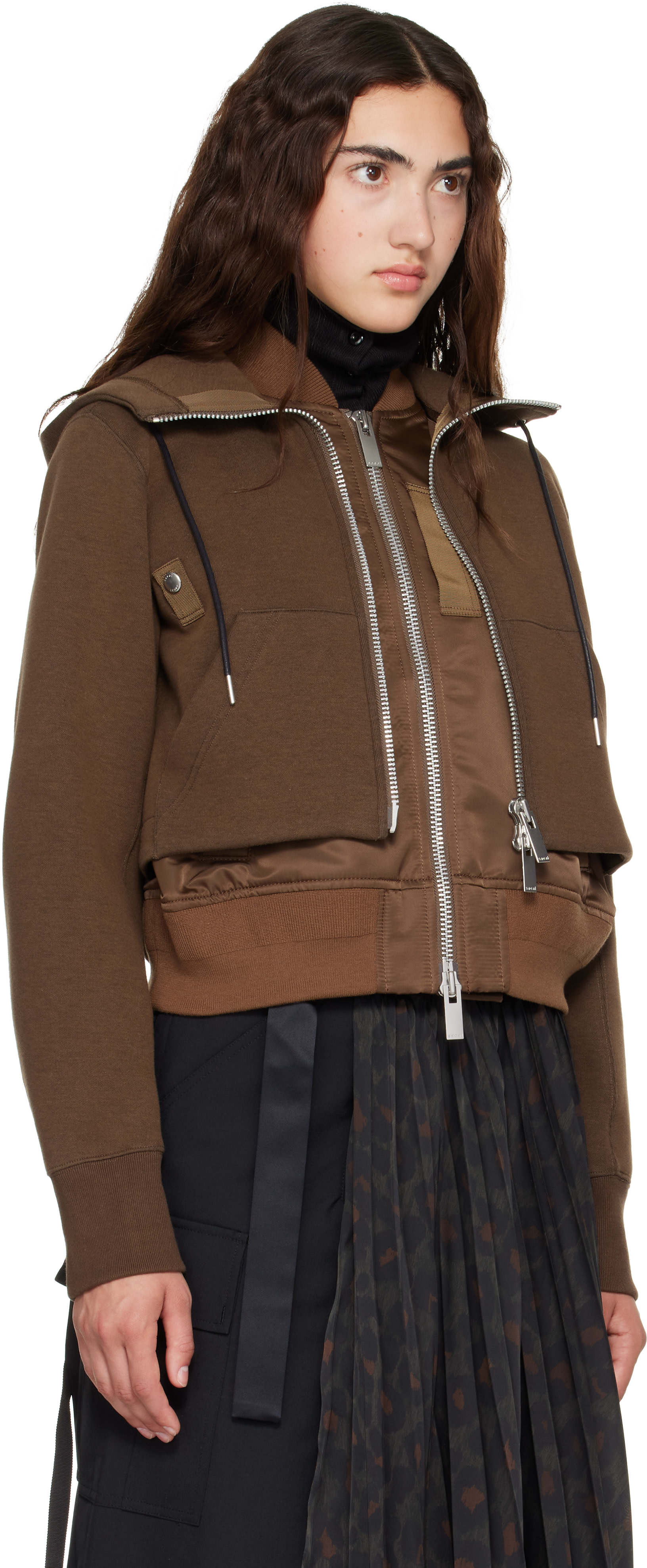 sacai - Pull à capuche brun en jersey