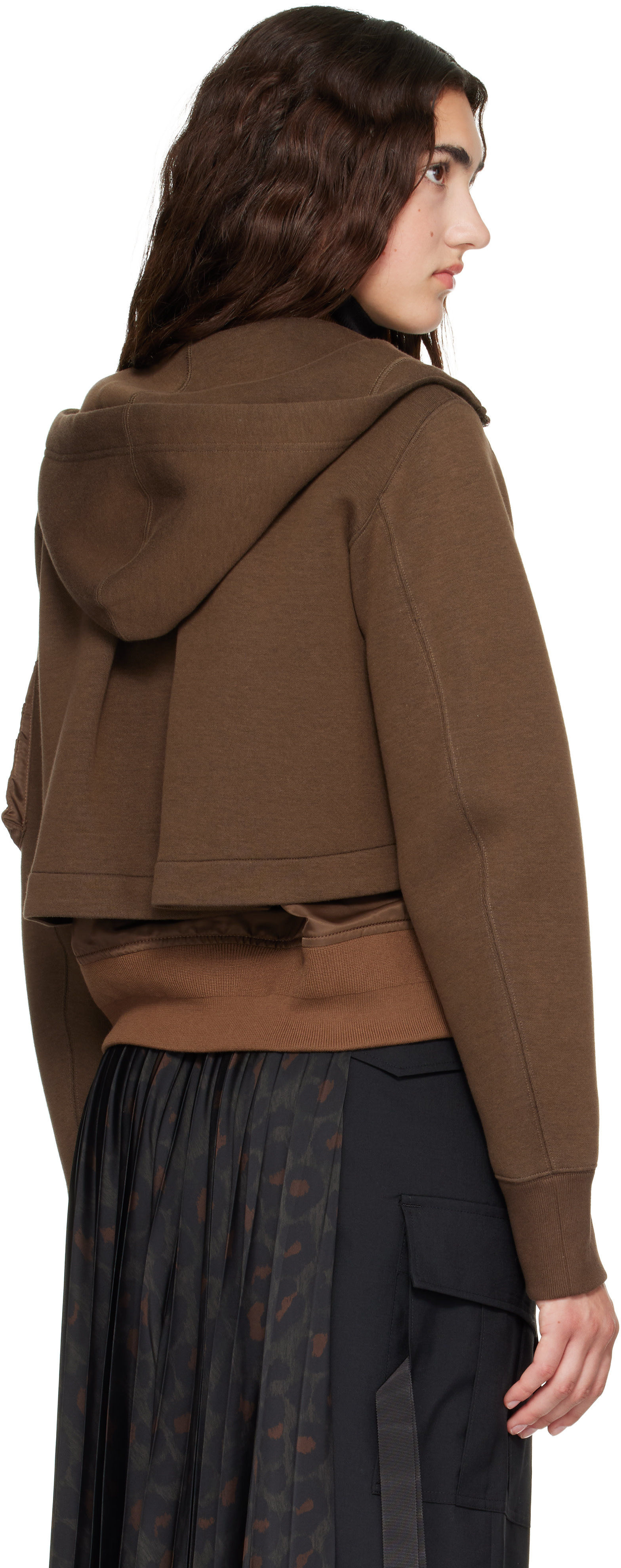 sacai - Pull à capuche brun en jersey