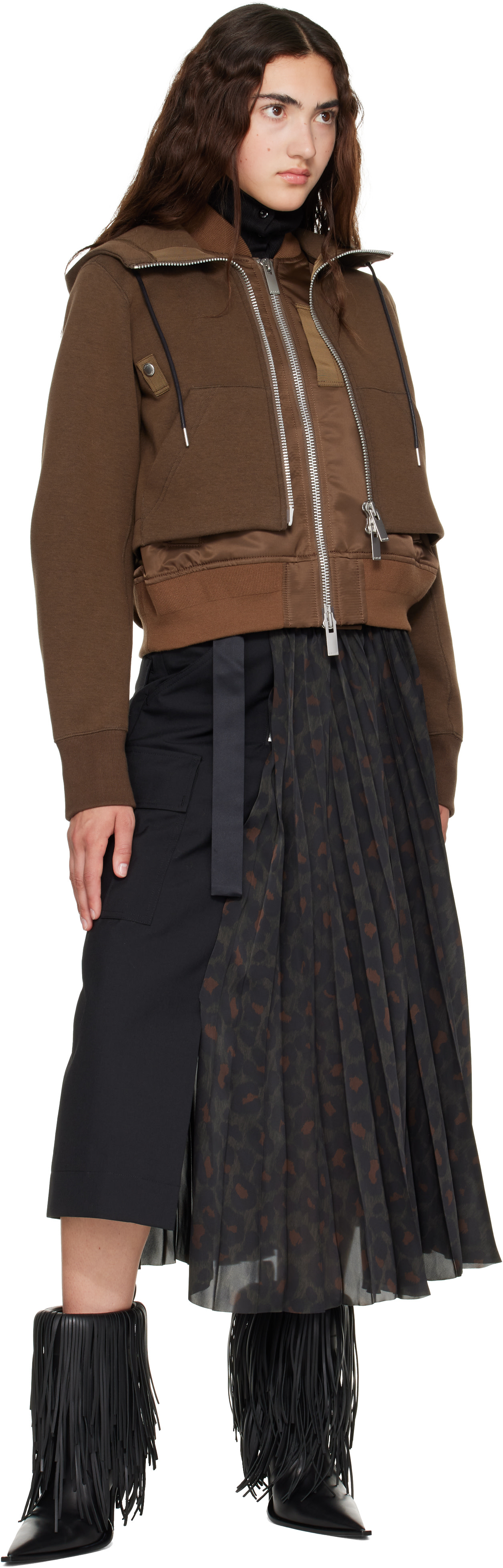 sacai - Pull à capuche brun en jersey