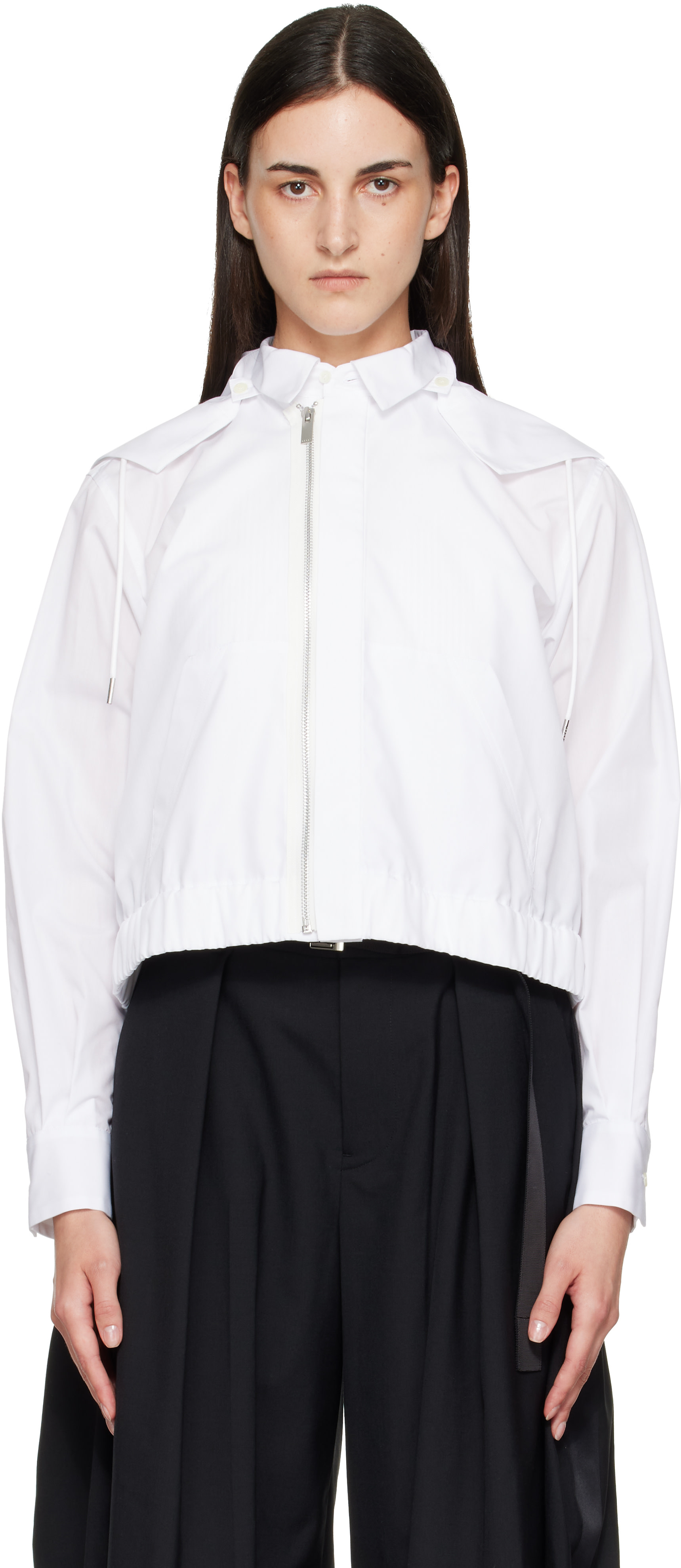 sacai: White Poplin Hoodie | SSENSE