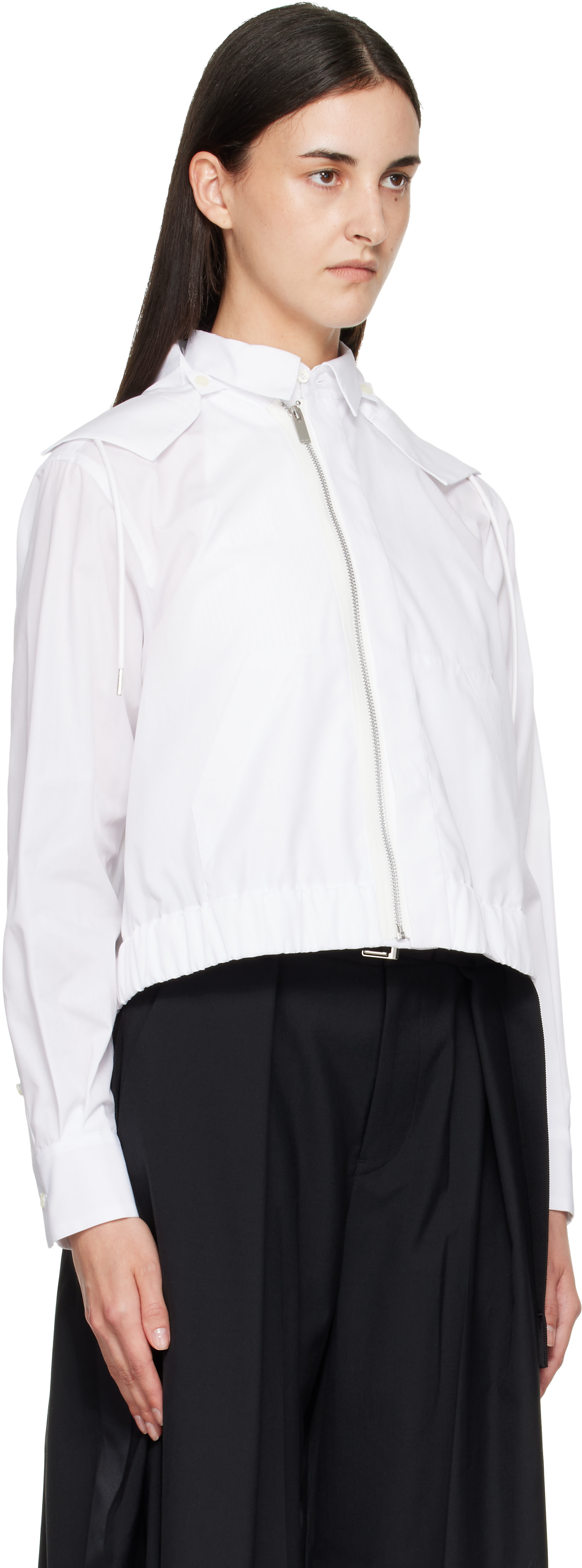 sacai - Pull à capuche blanc en popeline