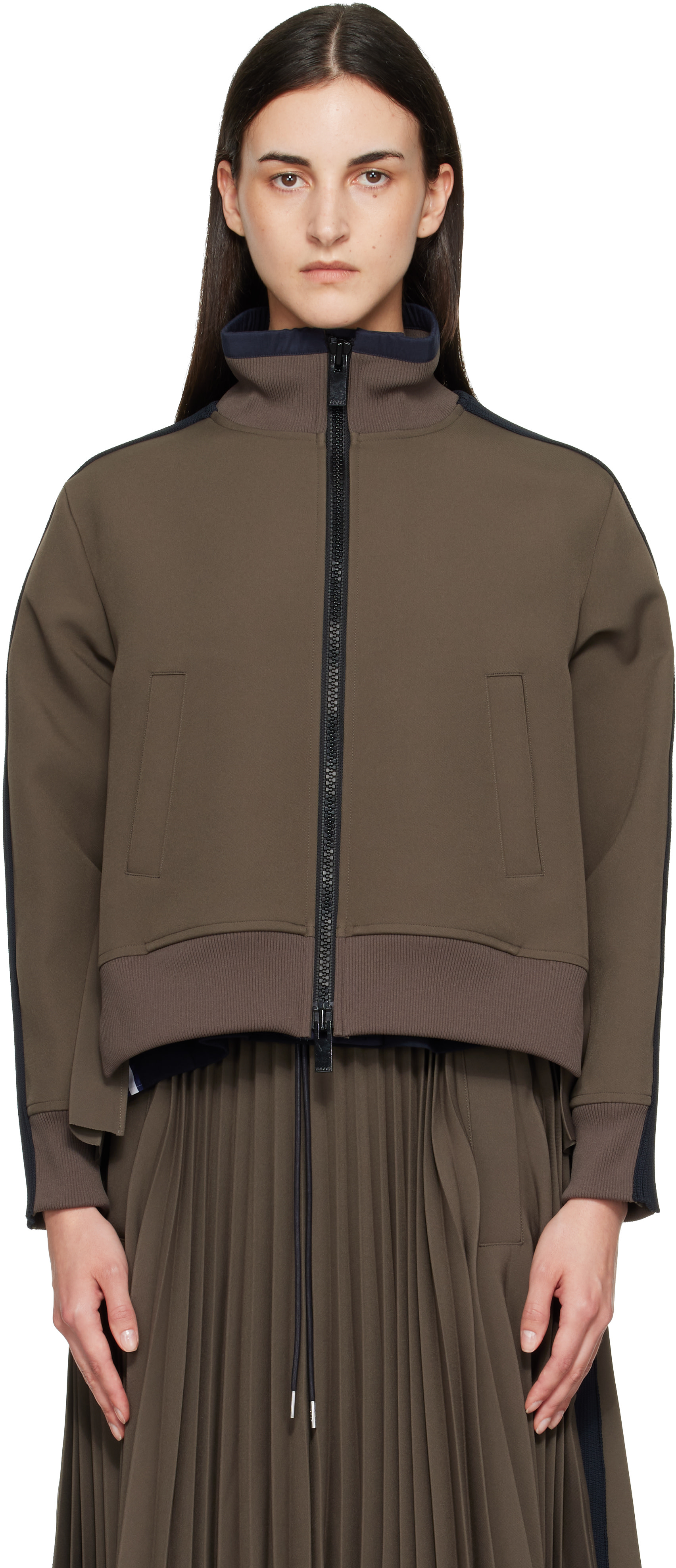 sacai: トープ Matelasse Twill ブルゾン スウェットシャツ | SSENSE 日本