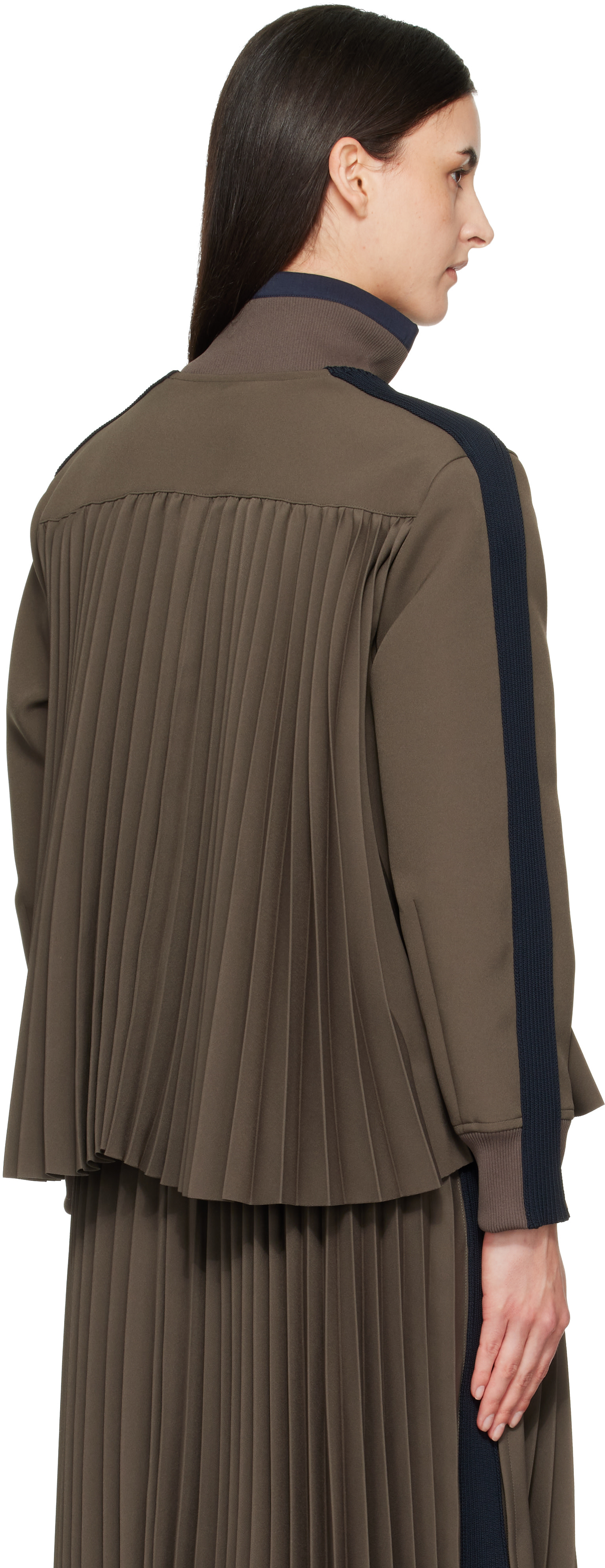 sacai: Taupe Matelasse Twill Blouson Sweatshirt | SSENSE