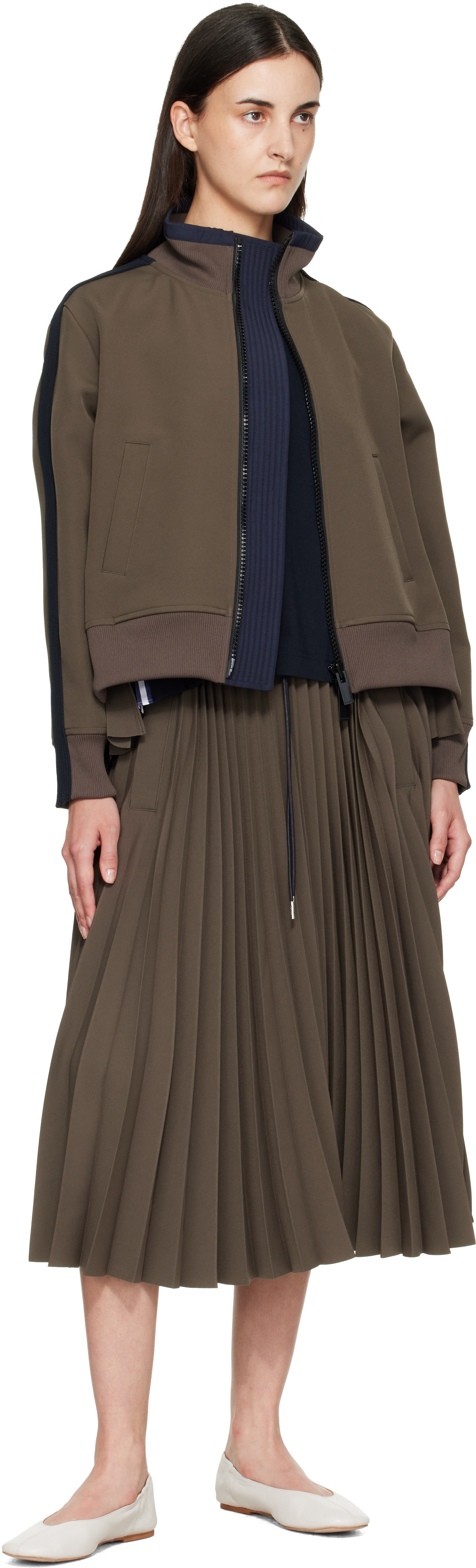 トップス 24SS sacai Suiting Pullove sacai: Taupe Matelasse Twill Blouson Sweatshirt | SSENSE