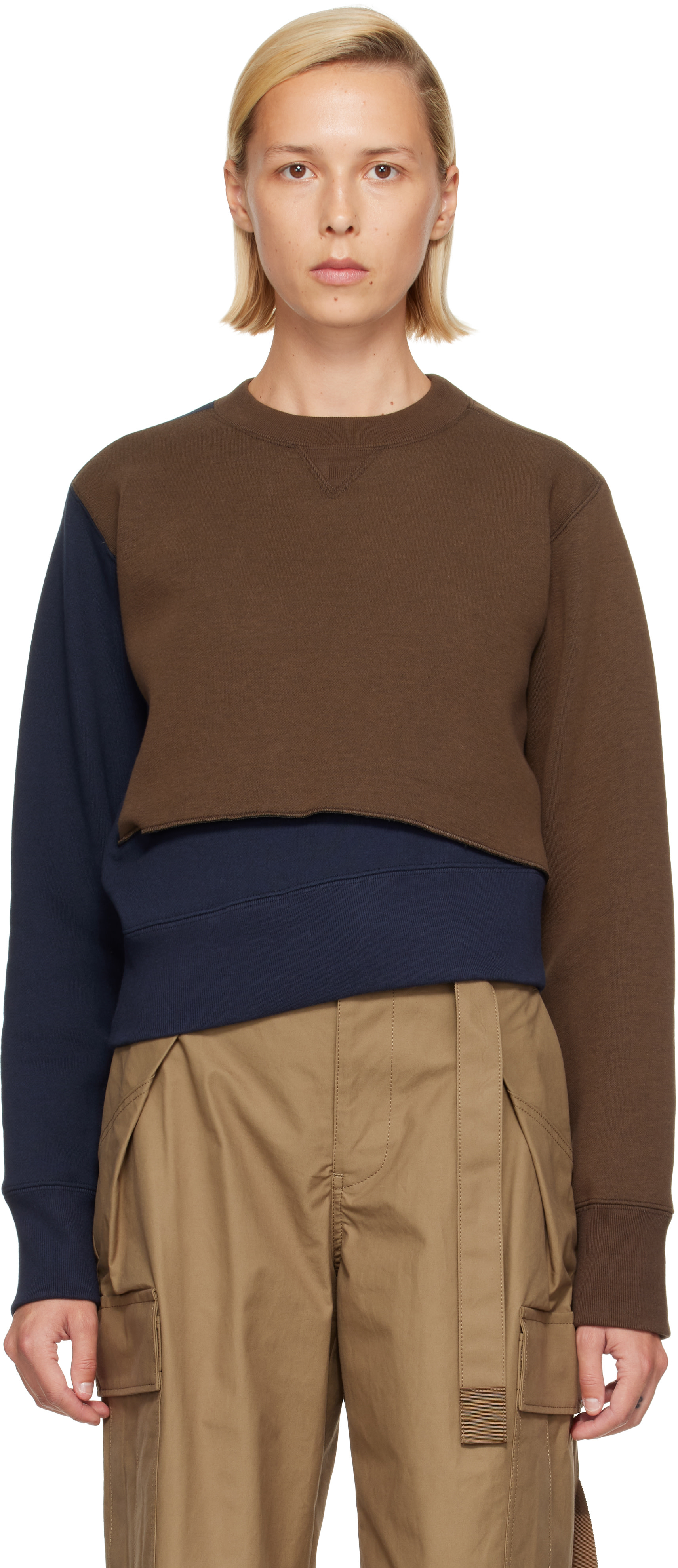 sacai - Pull molletonné bleu marine en jersey