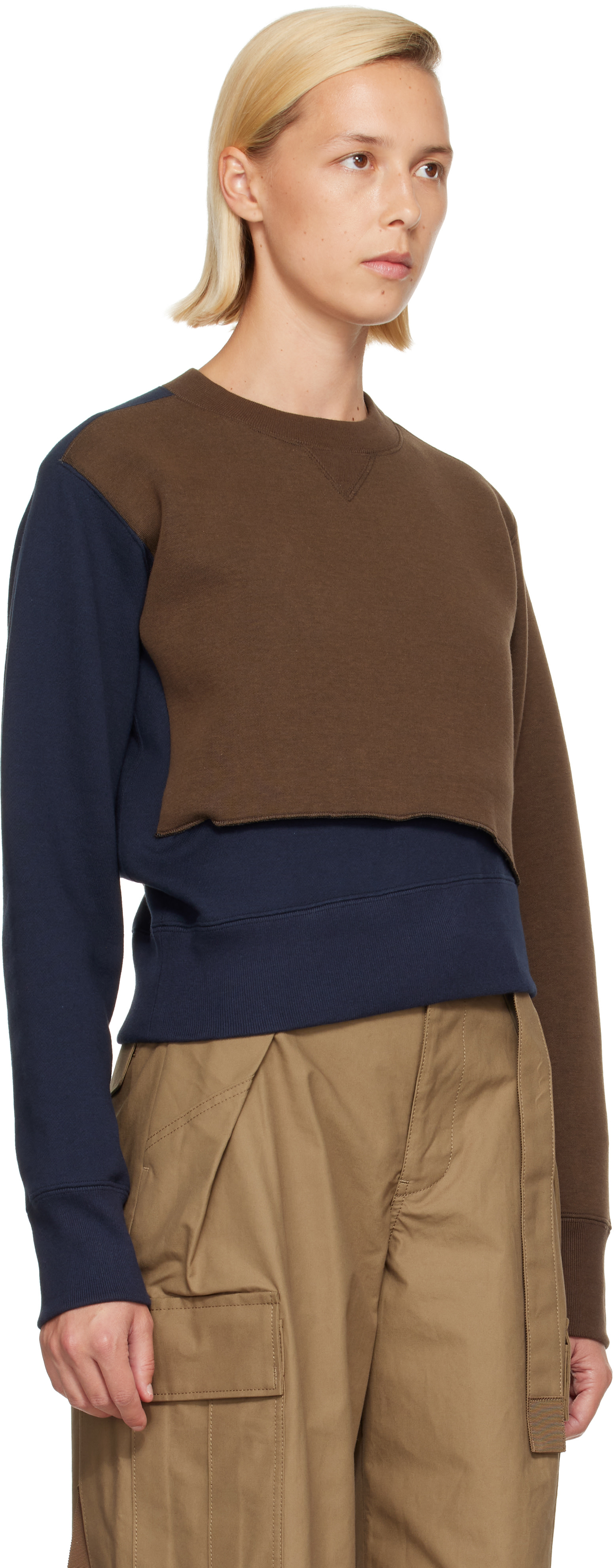 sacai - Pull molletonné bleu marine en jersey