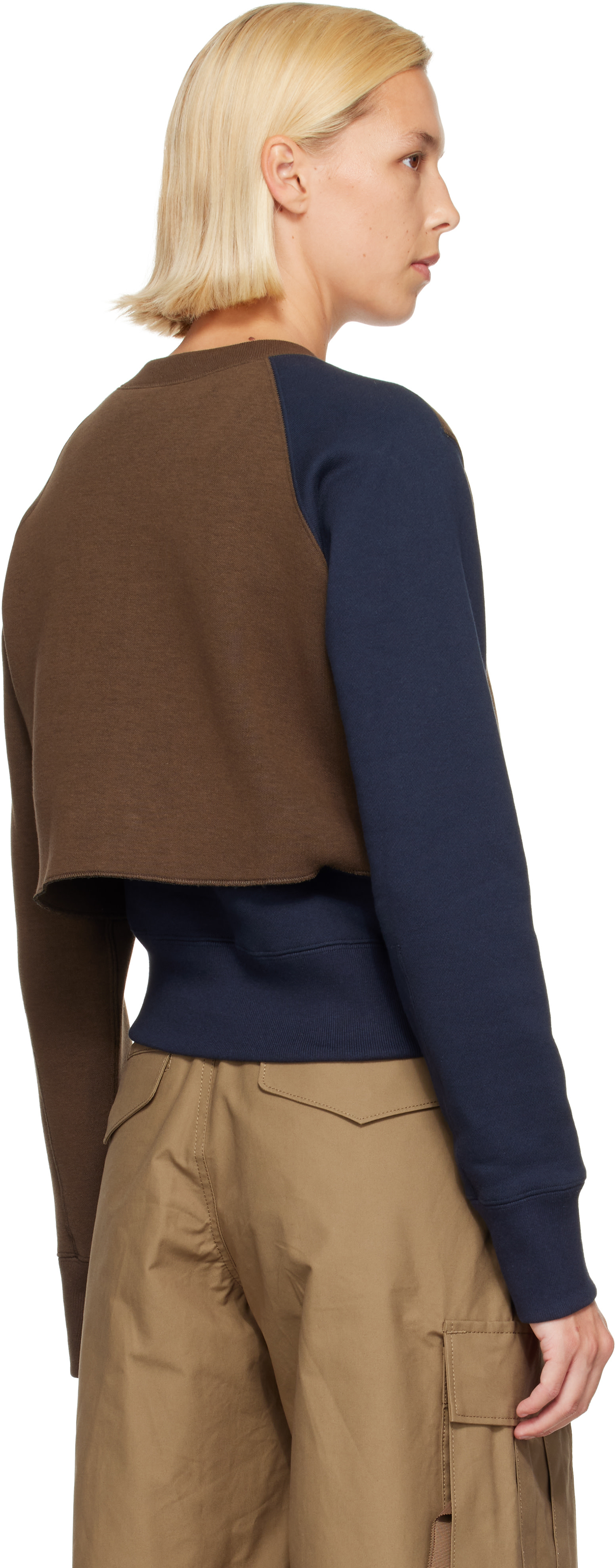 sacai - Pull molletonné bleu marine en jersey