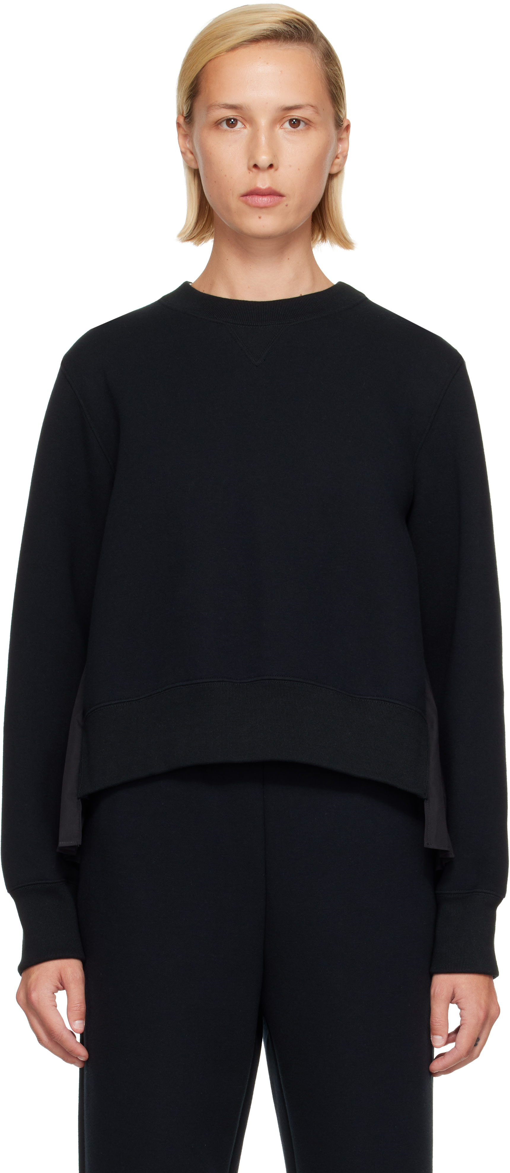 sacai - Pull molletonné noir en jersey et en popeline