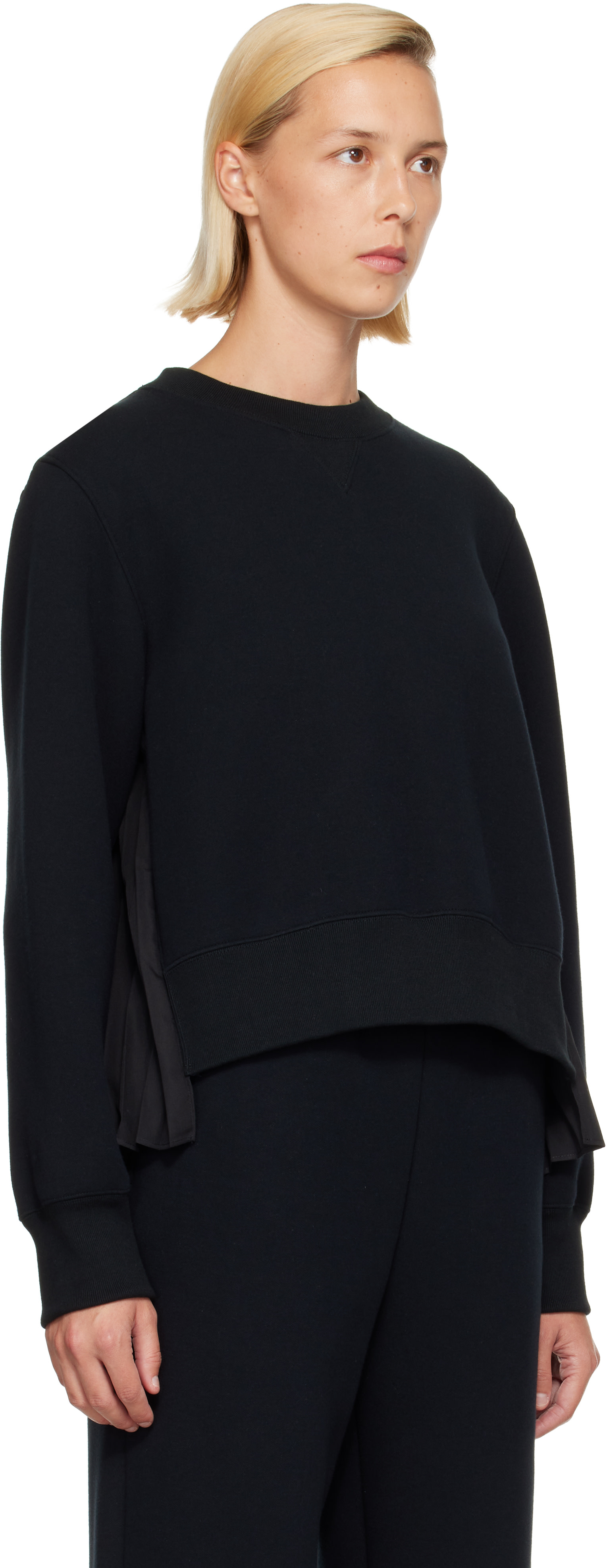 sacai: Black Sponge Sweat & Cotton Poplin Sweatshirt | SSENSE