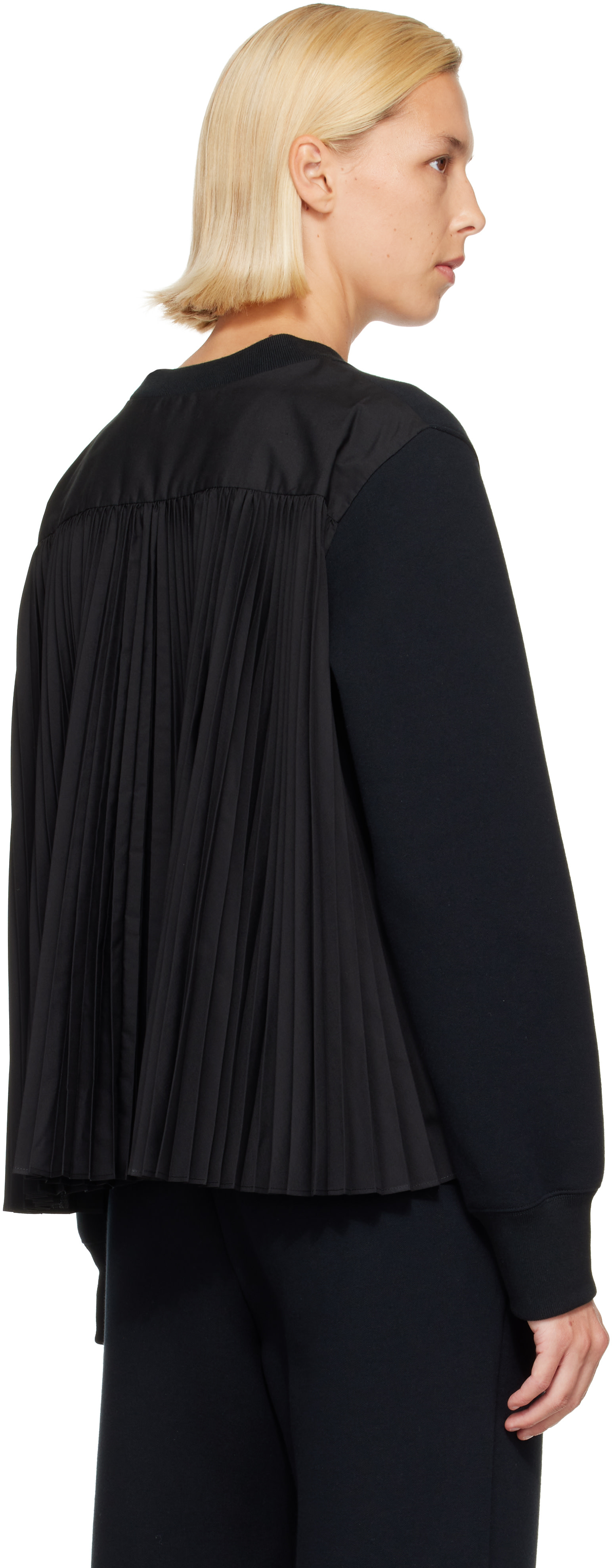 sacai - Pull molletonné noir en jersey et en popeline