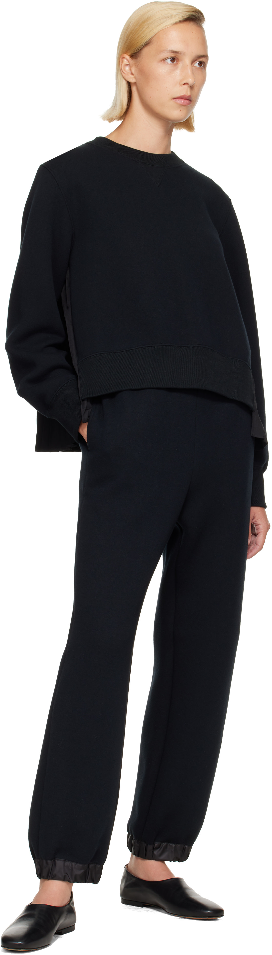 sacai - Pull molletonné noir en jersey et en popeline