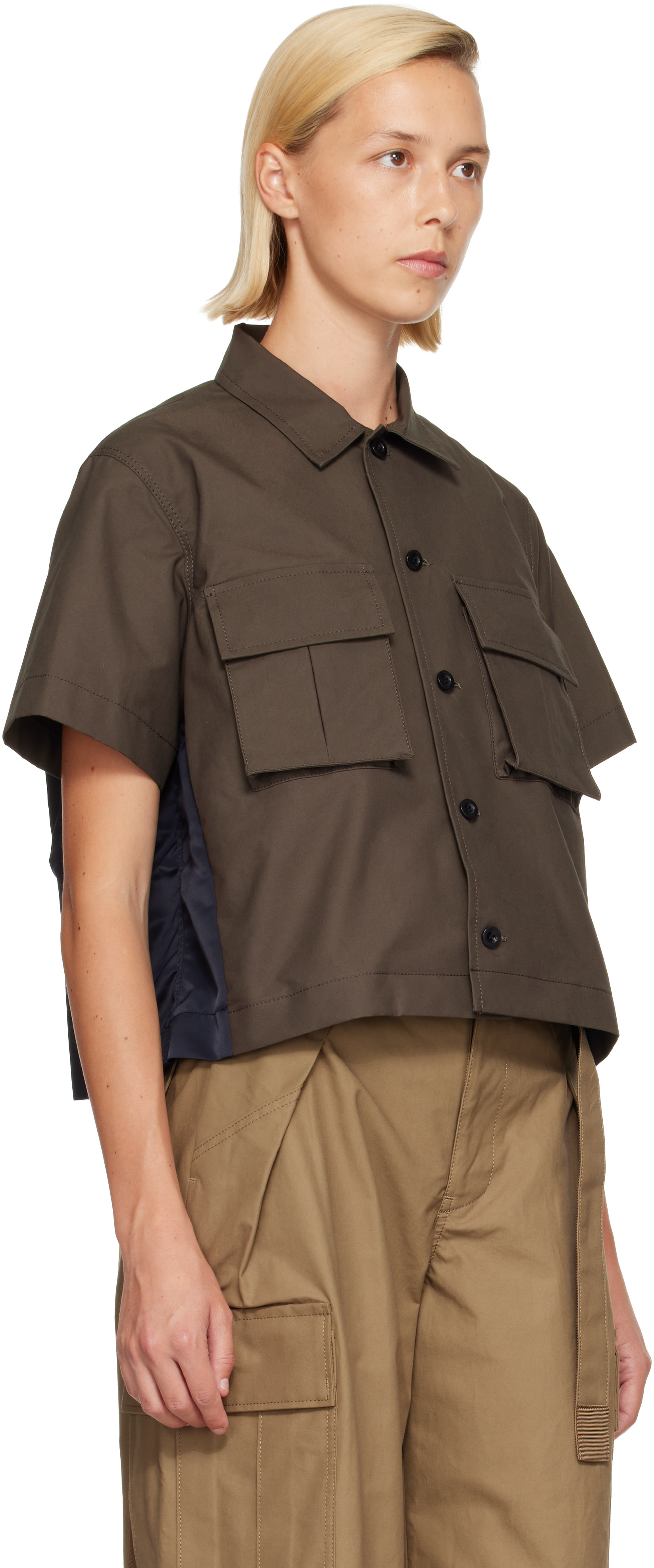 sacai: Khaki & Navy Cotton Weather Shirt | SSENSE