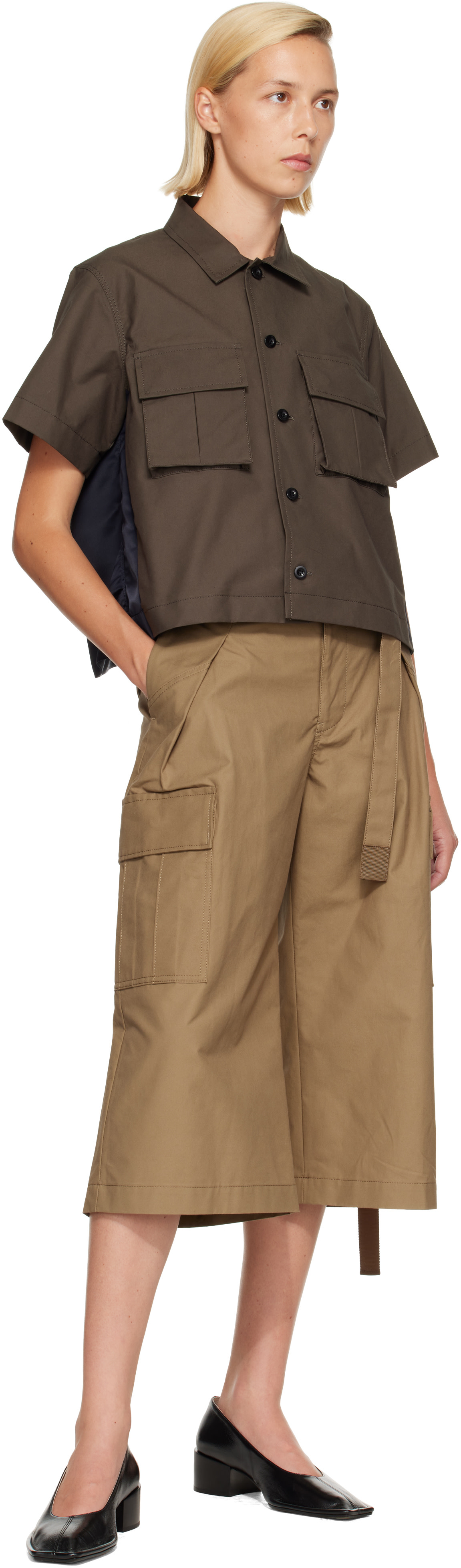sacai: Khaki & Navy Cotton Weather Shirt | SSENSE