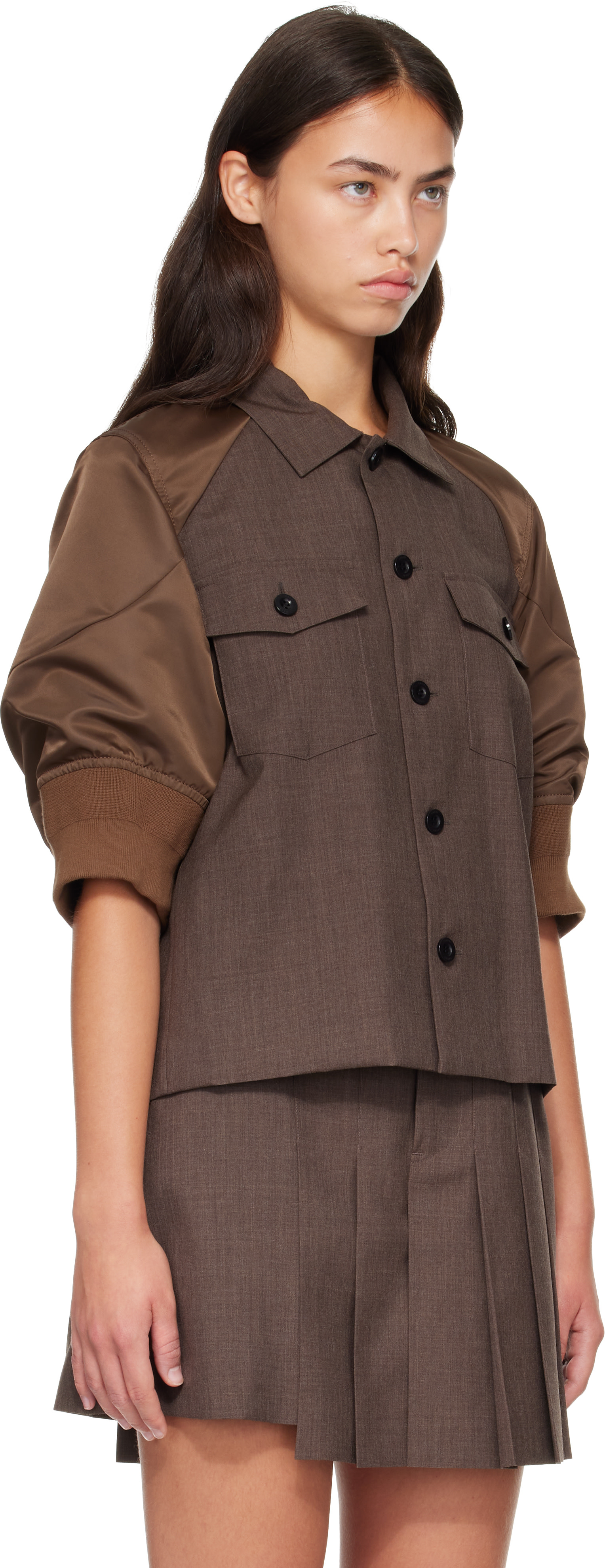 SACAIブラウス２点 sacai: Brown Suiting x Nylon Twill Shirt | SSENSE