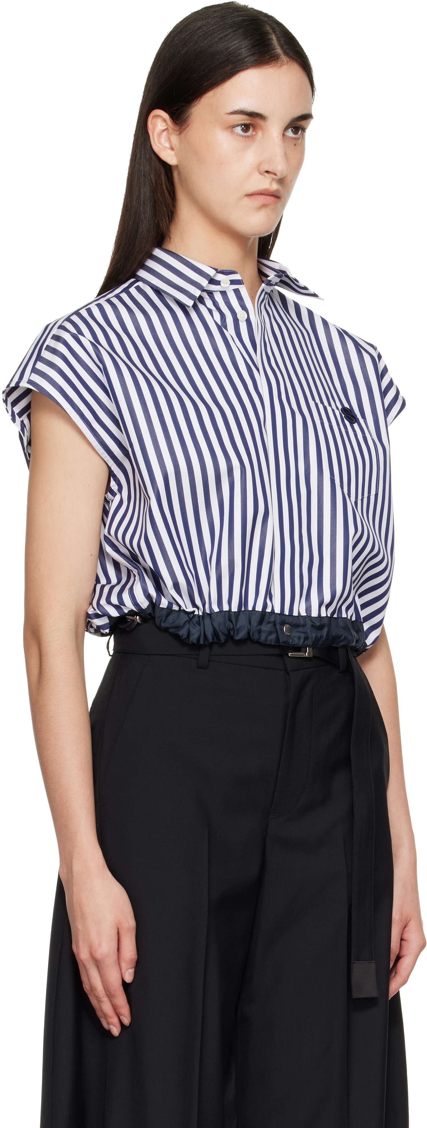 sacai: Navy & White Cotton Poplin Shirt | SSENSE