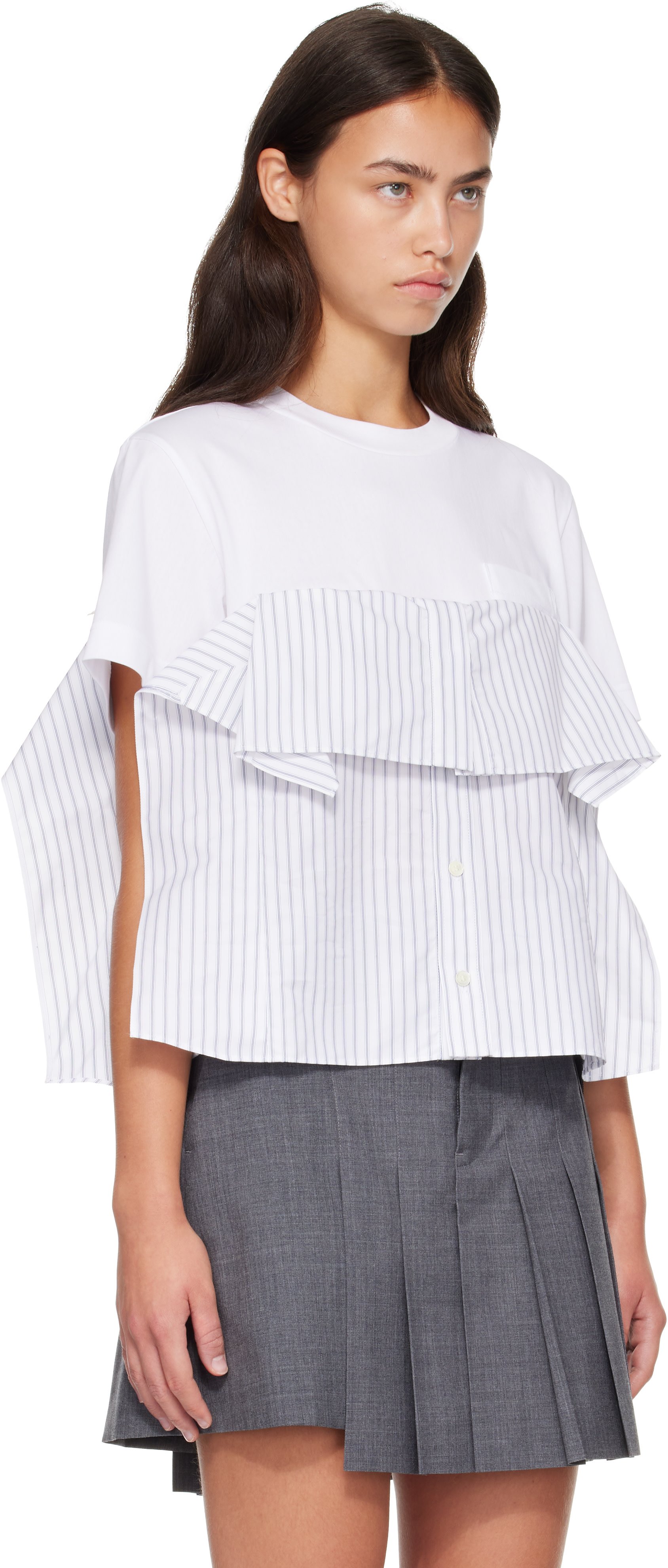 sacai: White Poplin Cotton Jersey T-shirt | SSENSE
