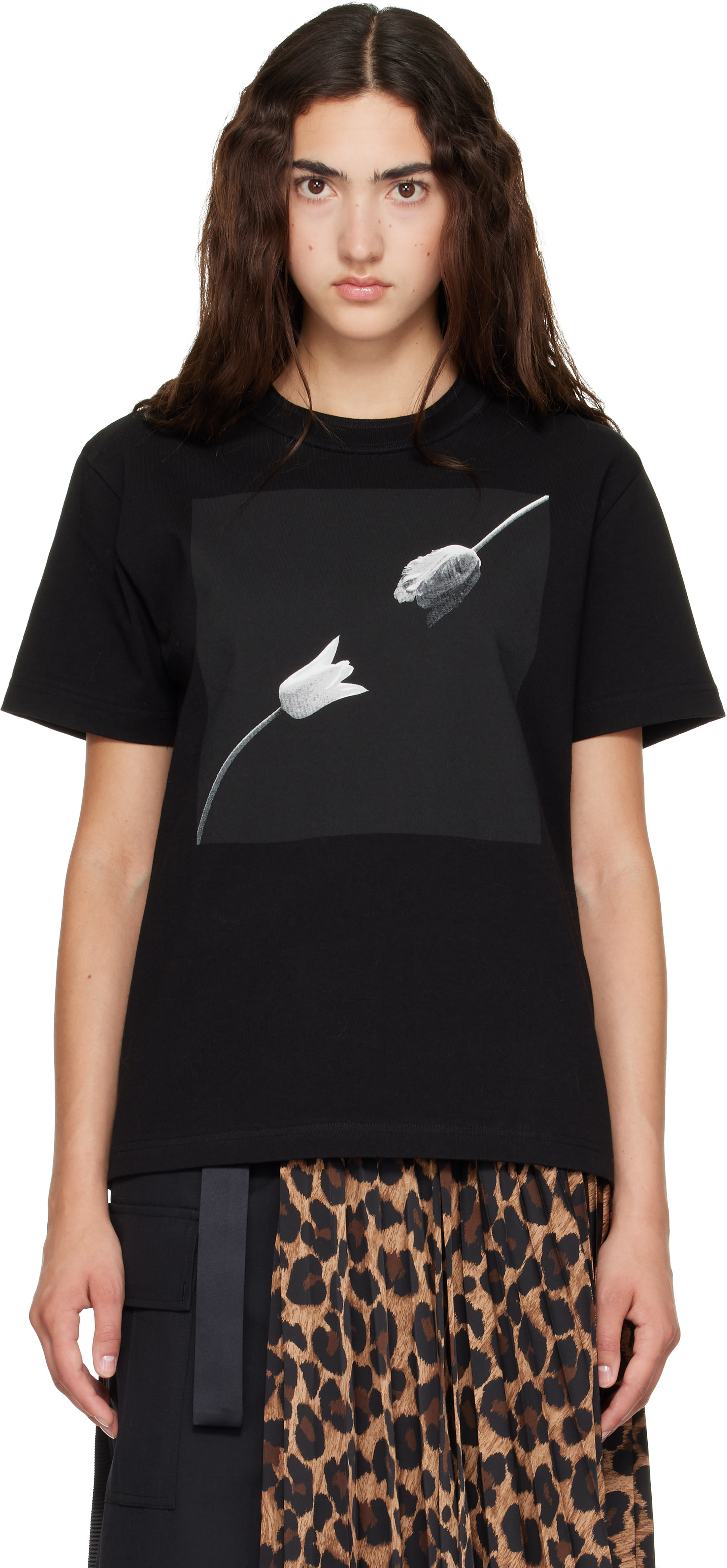 sacai: Black Robert Mapplethorpe Tulip T-shirt | SSENSE
