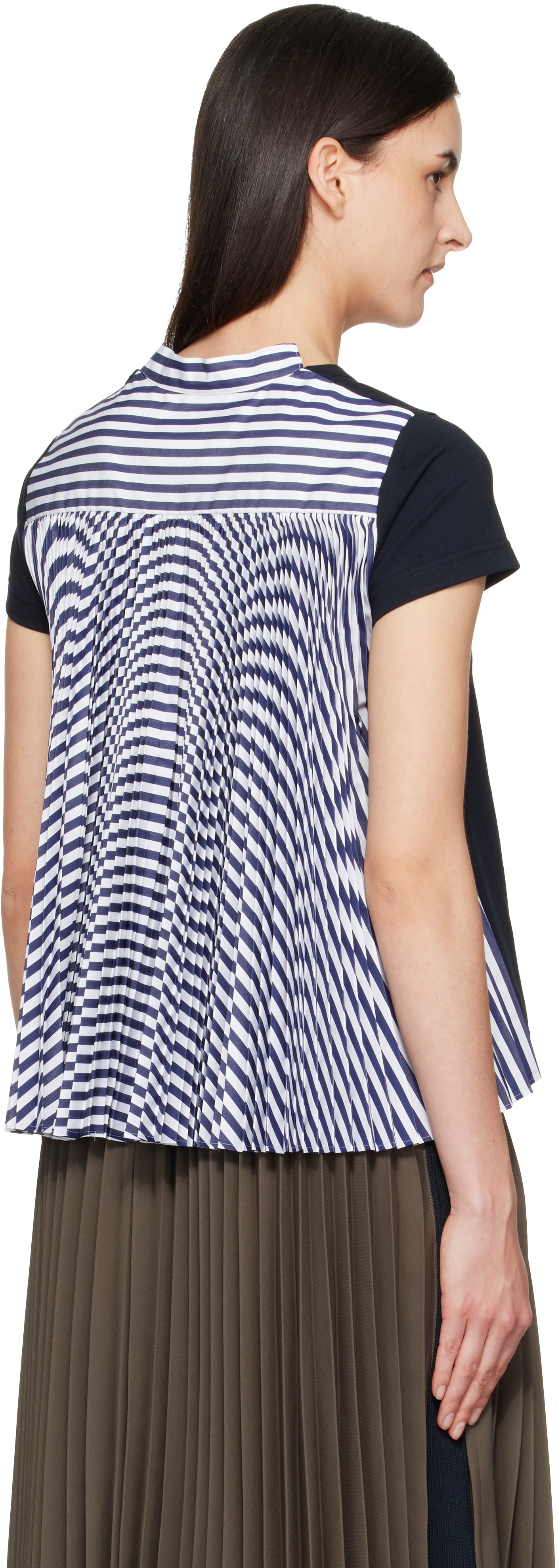トップス sacai Cotton Poplin x Cotton Jersey sacai: Navy Cotton Poplin x Cotton Jersey T-shirt | SSENSE