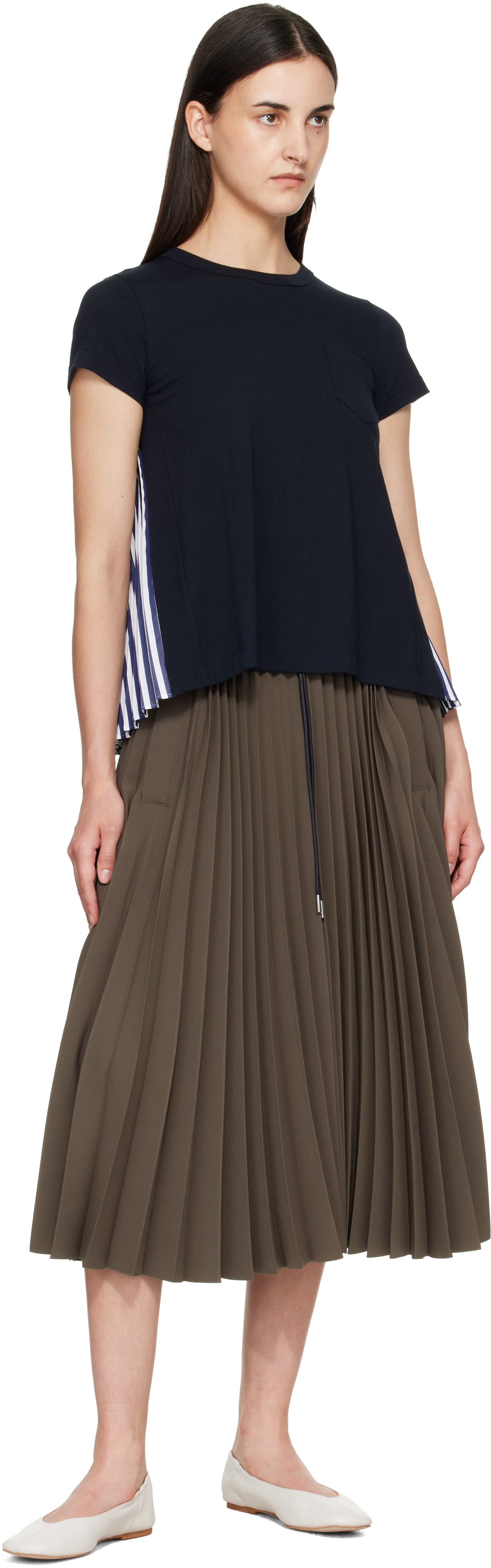 sacai: Navy Cotton Poplin x Cotton Jersey T-shirt | SSENSE