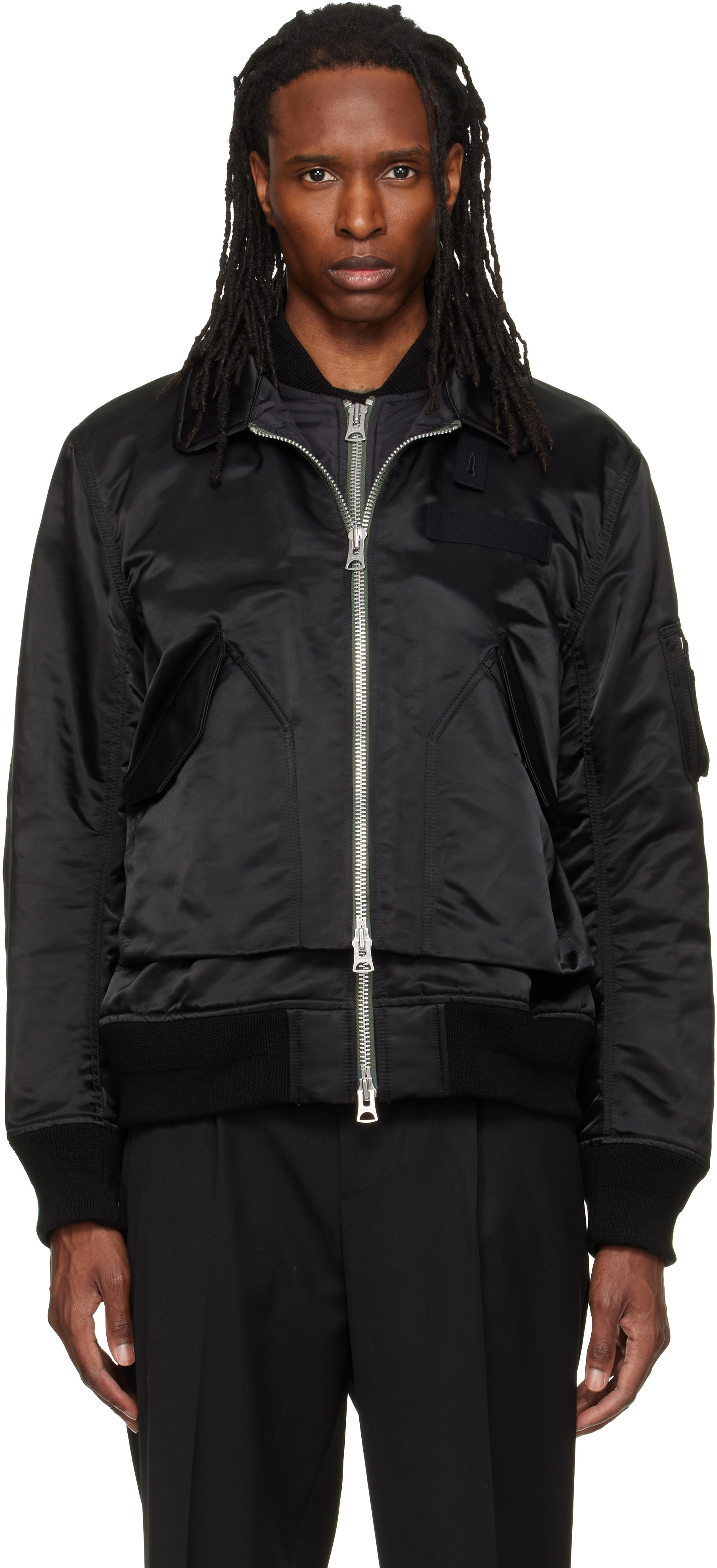 sacai: Black Cotton Nylon Twill Bomber Jacket | SSENSE