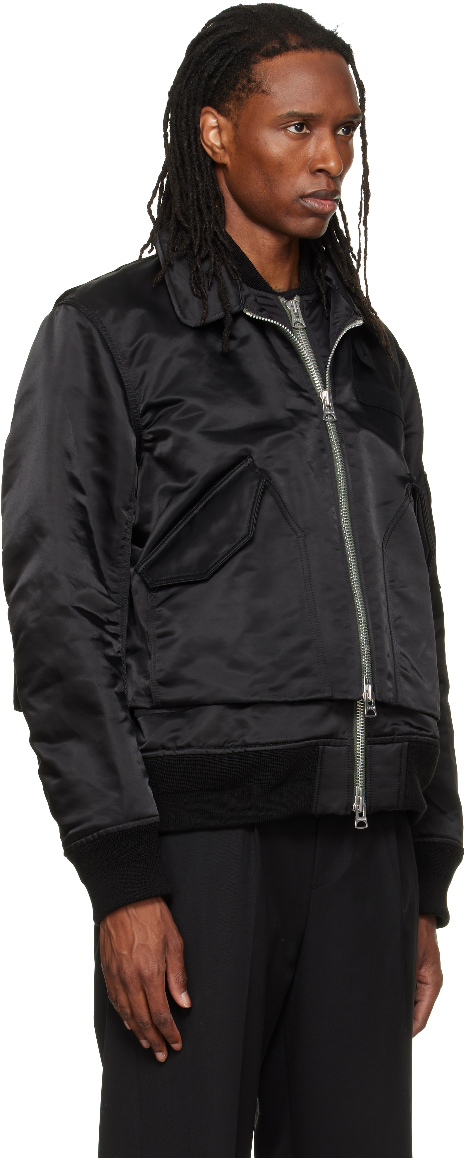sacai: Black Cotton Nylon Twill Bomber Jacket | SSENSE