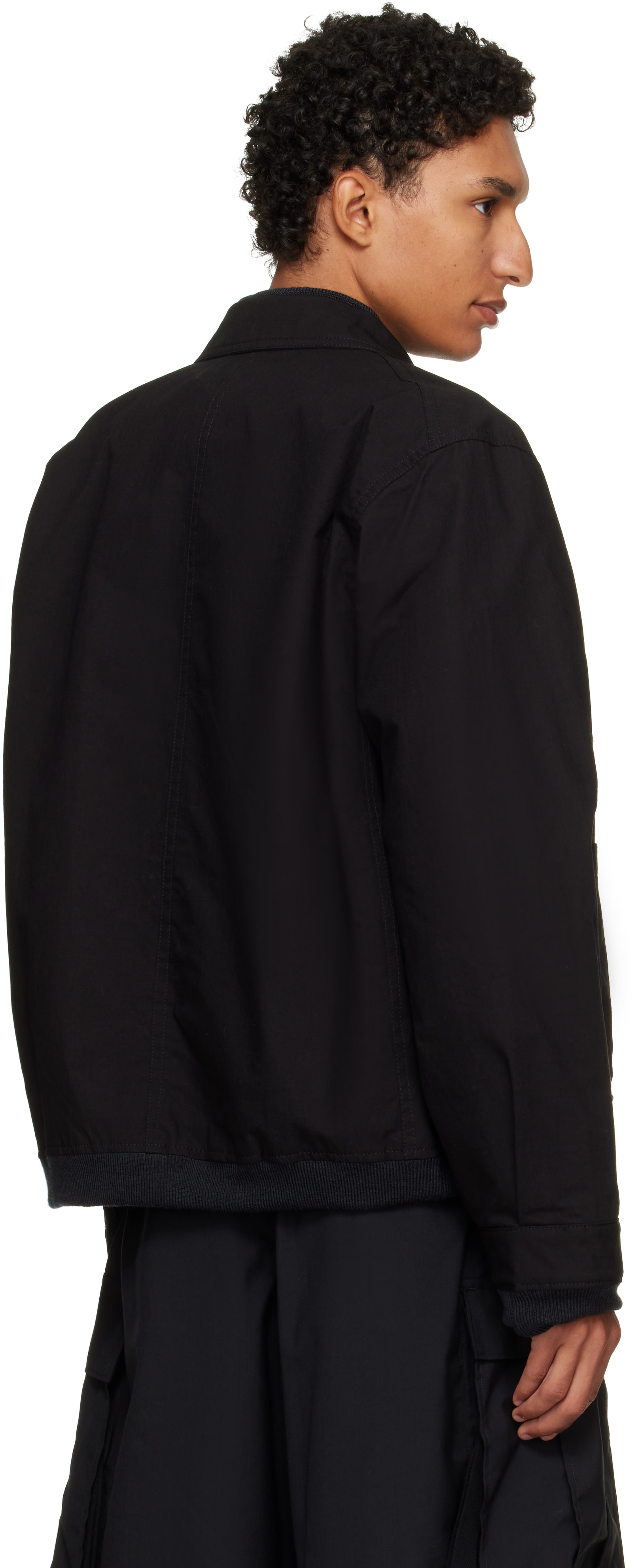 sacai: Black & Khaki Nylon Twill x Rip Stop Blouson Reversible