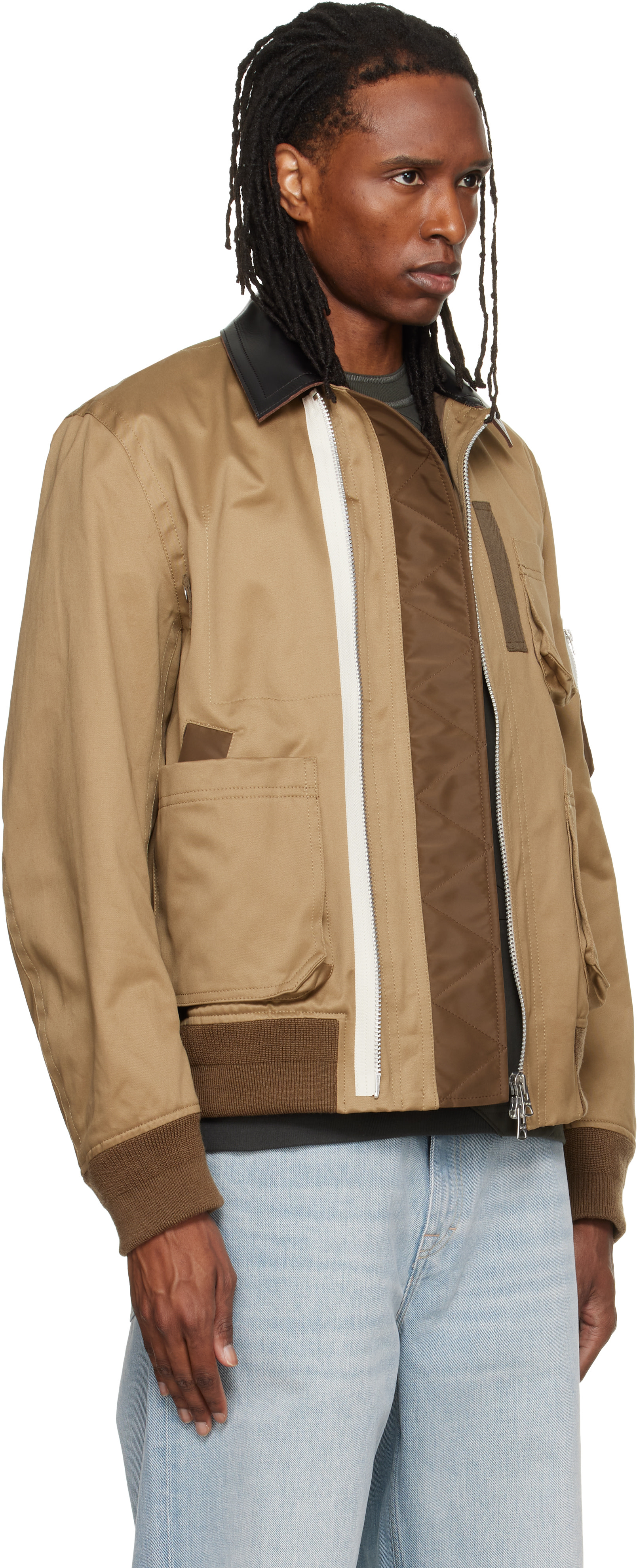Sacai MA-1ジャケット ベージュストライプ sacai: ベージュ コットン チノ ボンバージャケット | SSENSE 日本