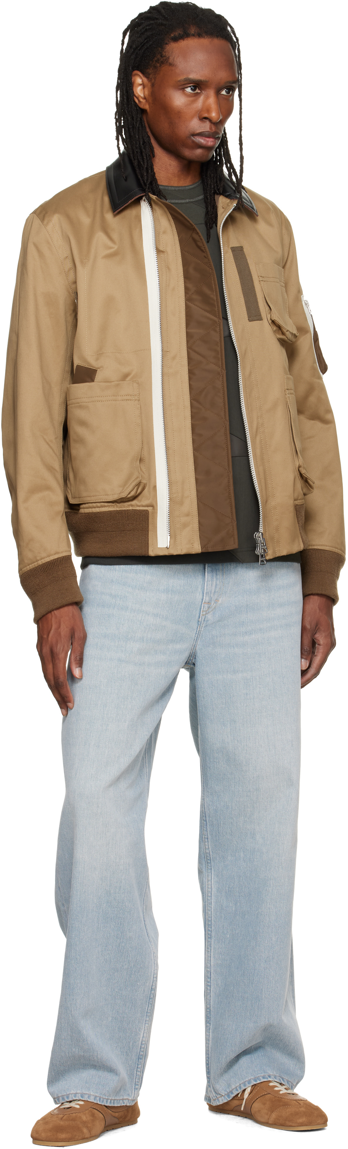 sacai: ベージュ コットン チノ ボンバージャケット | SSENSE 日本