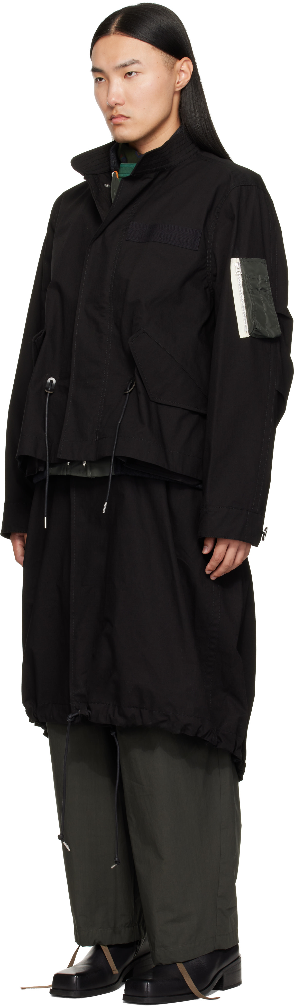 sacai - ブラック Nylon Twill x Ripstop コート