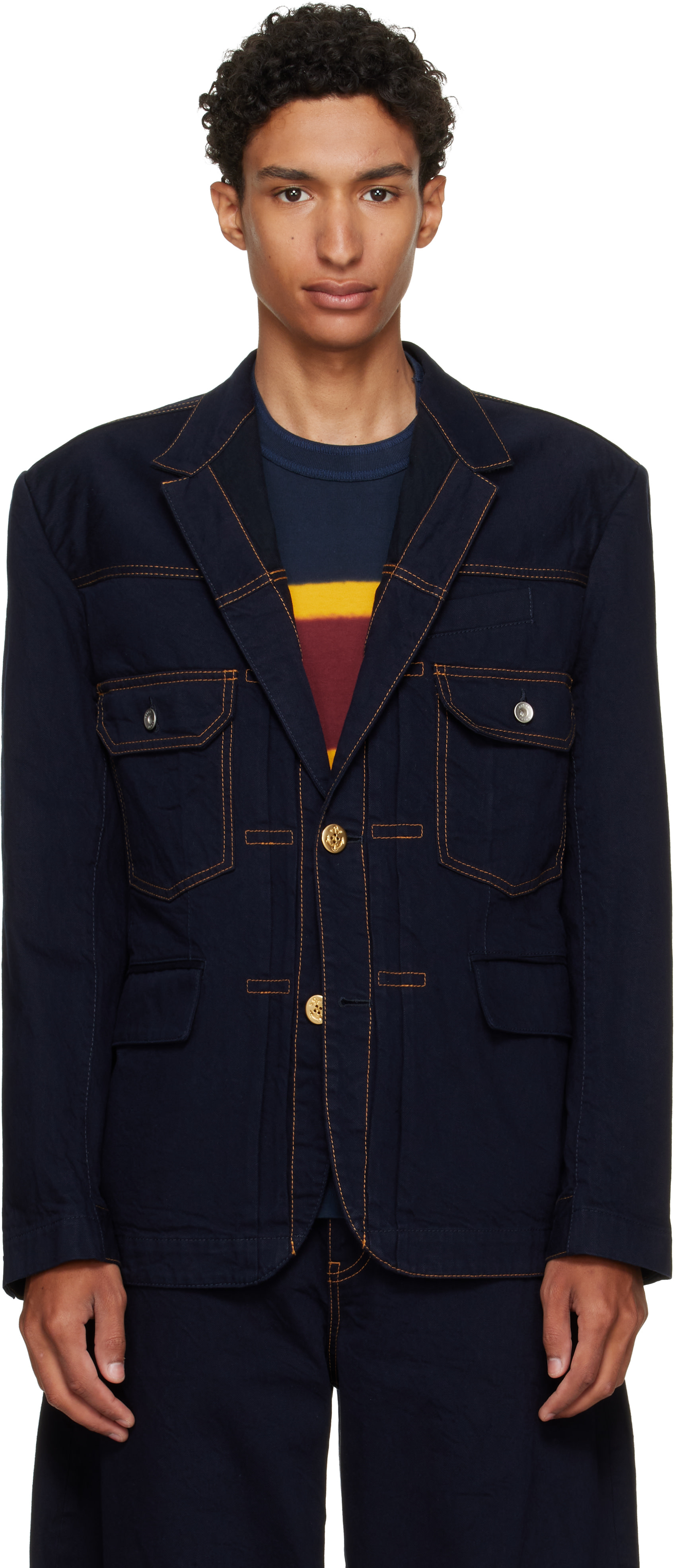 sacai - ネイビー ノッチドラペルカラー デニム テーラードジャケット
