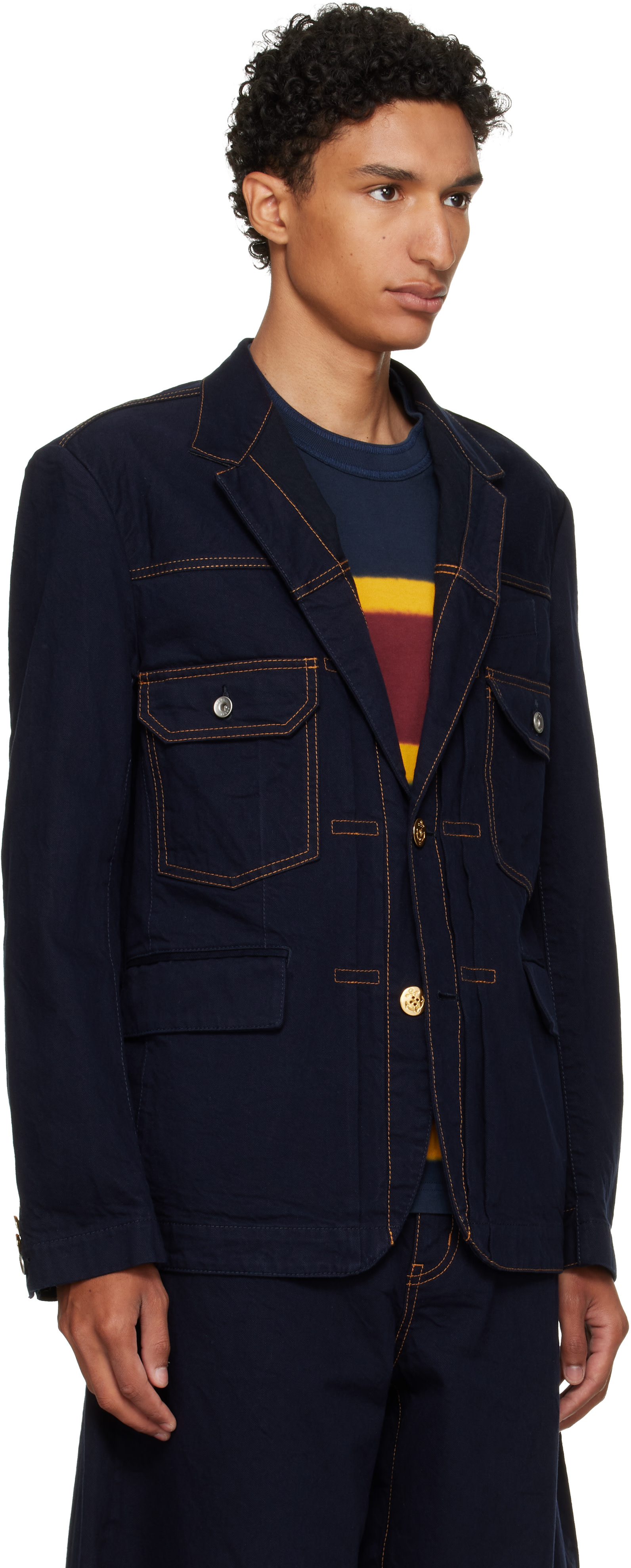 sacai - ネイビー ノッチドラペルカラー デニム テーラードジャケット