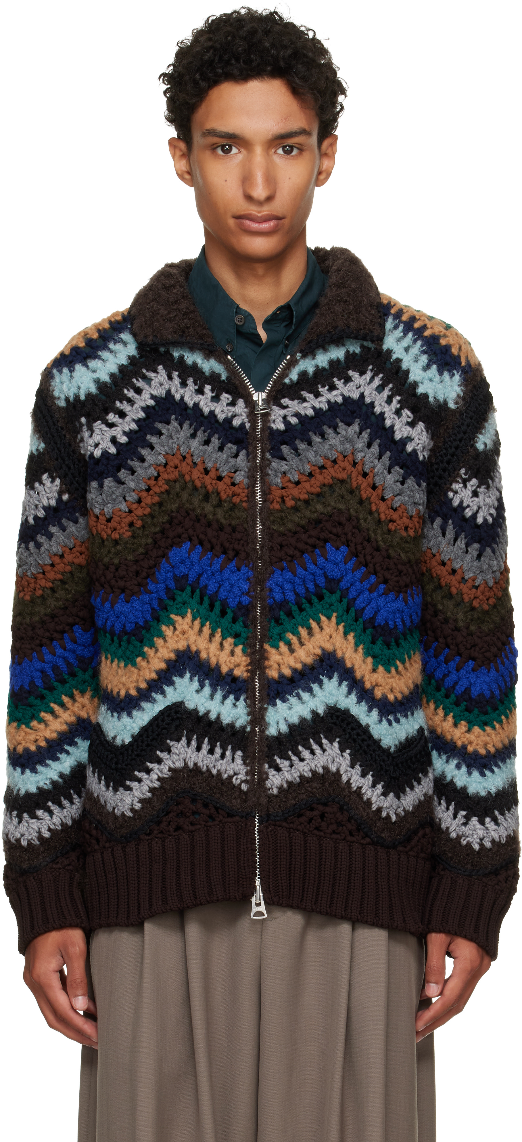 sacai - マルチカラー ミックス クロシェニット ブルゾンジャケット