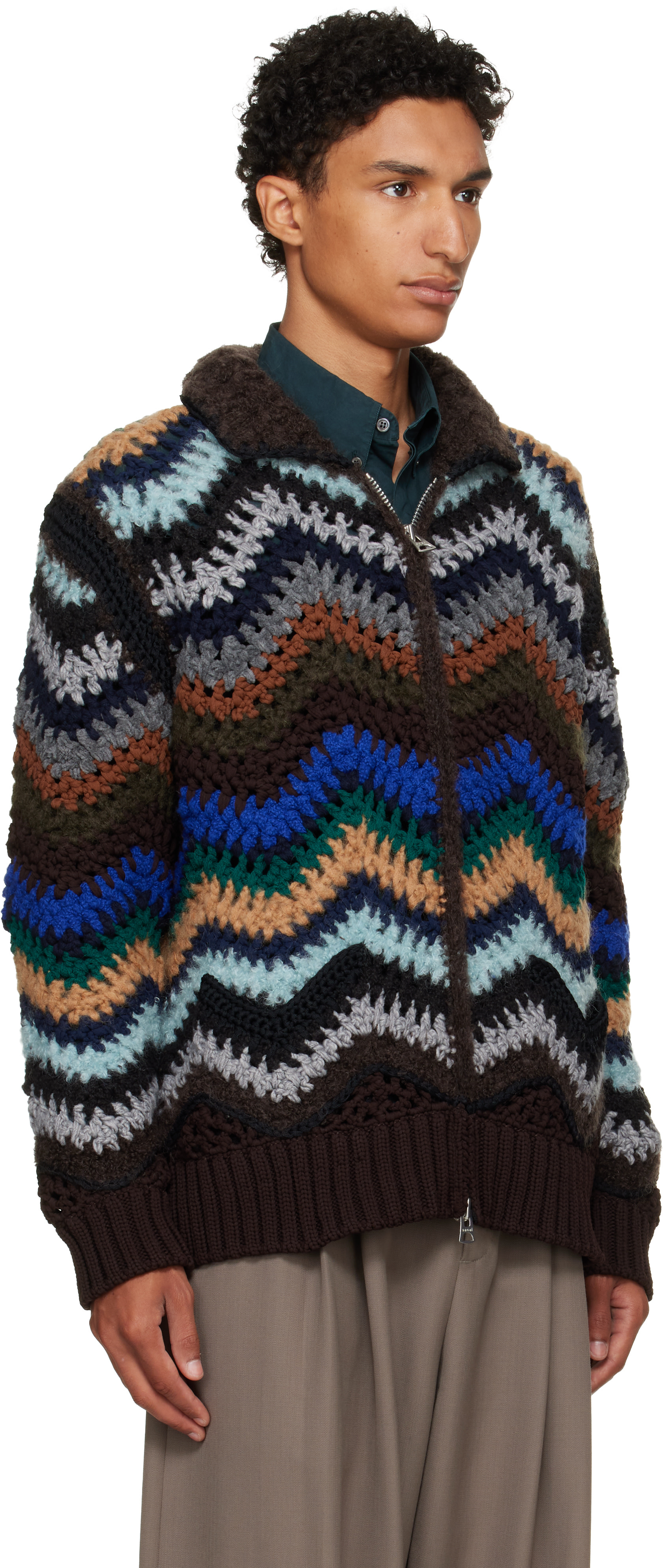 sacai - マルチカラー ミックス クロシェニット ブルゾンジャケット