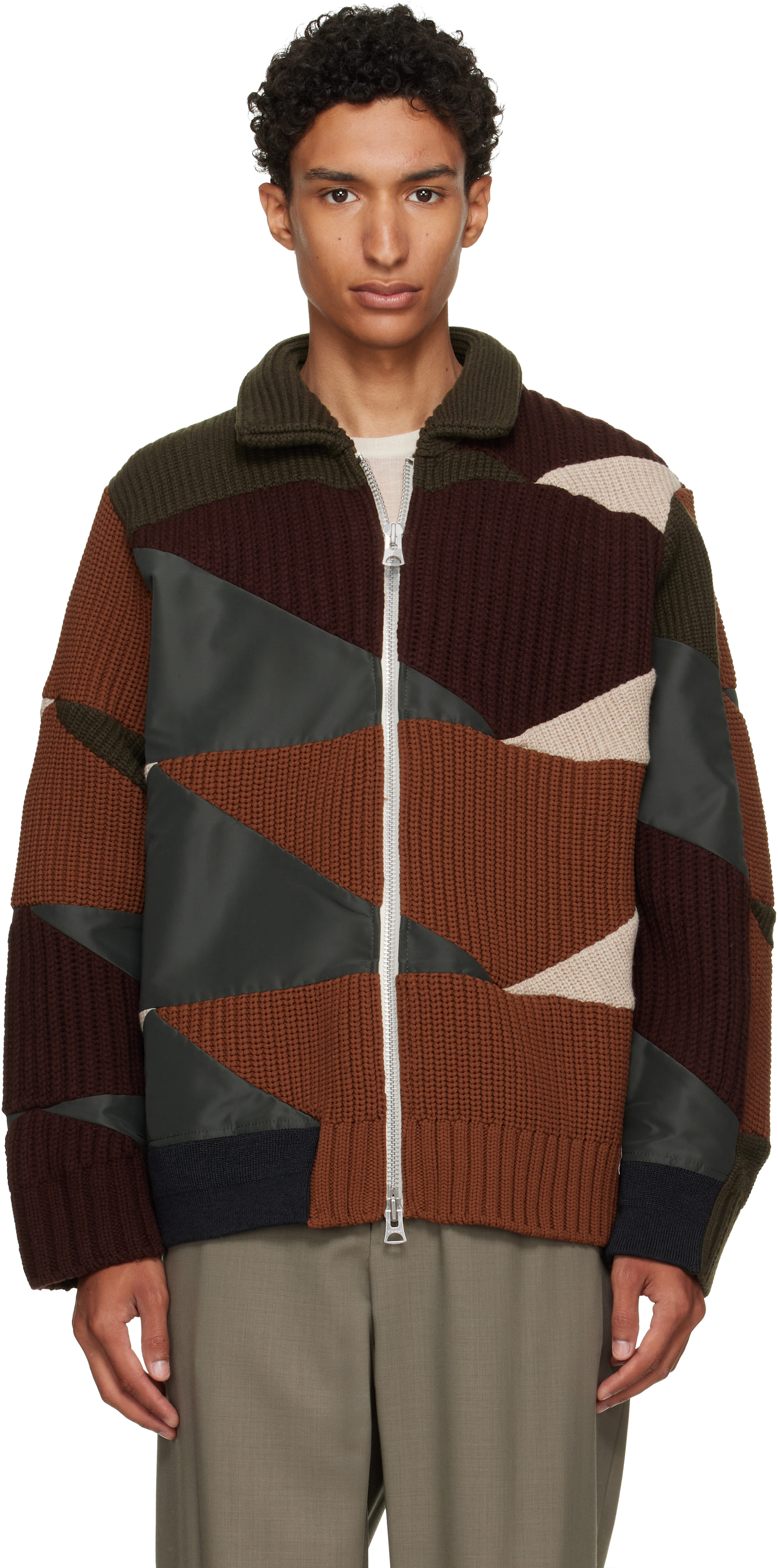 【週末限定値下げ】 sacai サカイ ニットコンビブルゾン カーキ×ネイビー sacai: カーキ＆ブラウン A.P.C.エディション Quilts ニット ブルゾン
