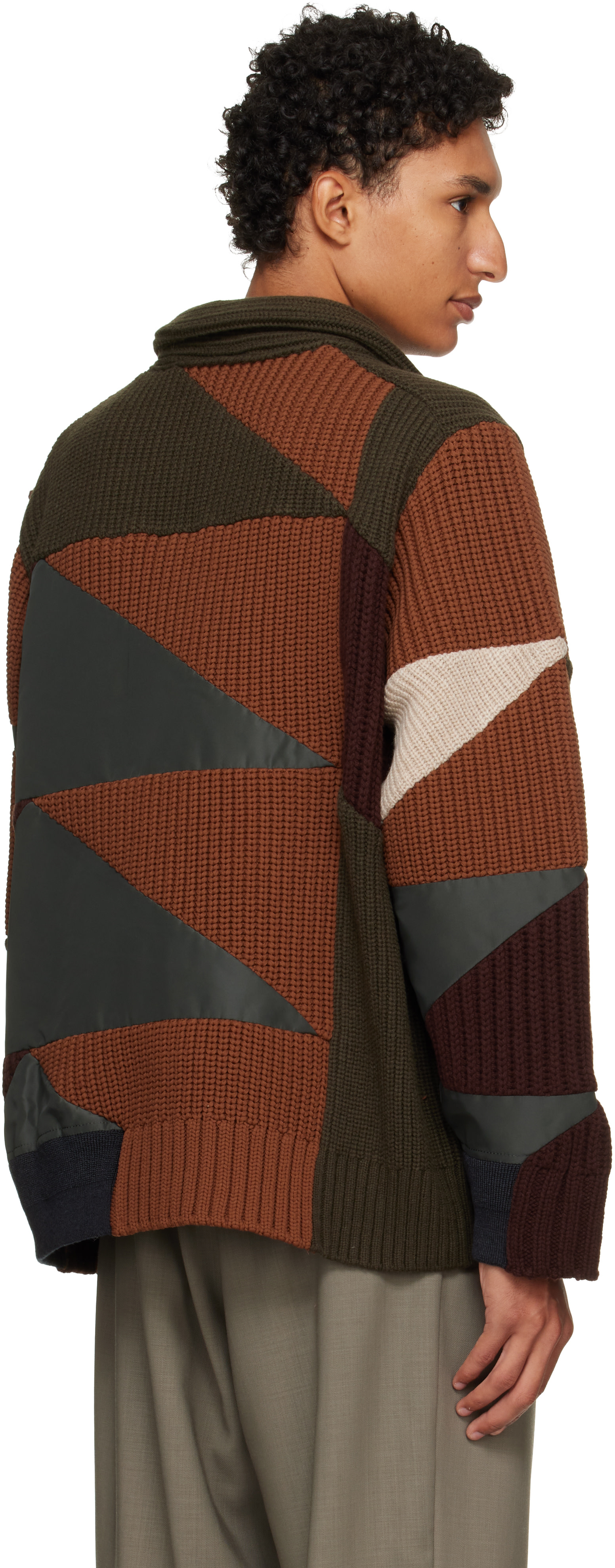 sacai: カーキ＆ブラウン A.P.C.エディション Quilts ニット ブルゾン