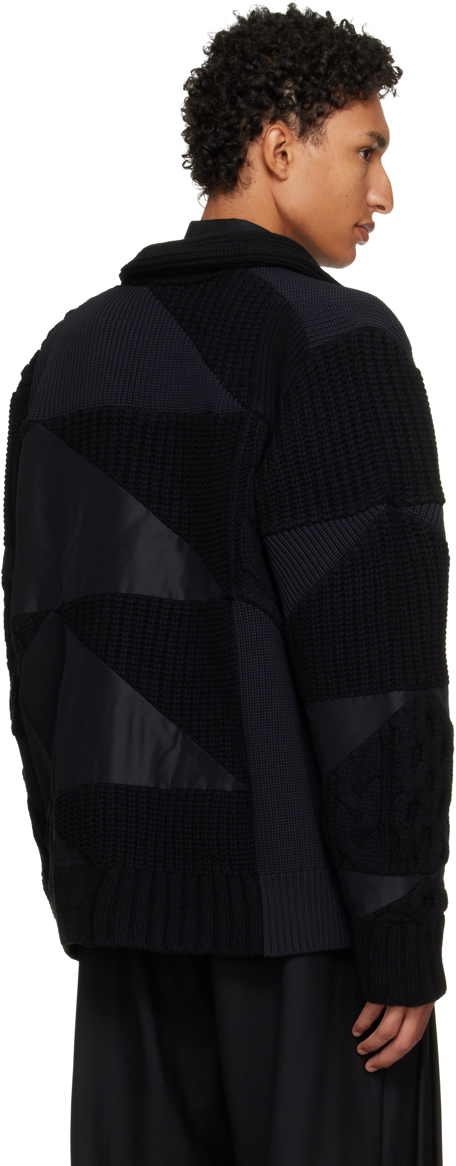 sacai メンズ　ブルゾン　ニット　ジャケット sacai: ブラック A.P.C.エディション Quilts ニット ブルゾン