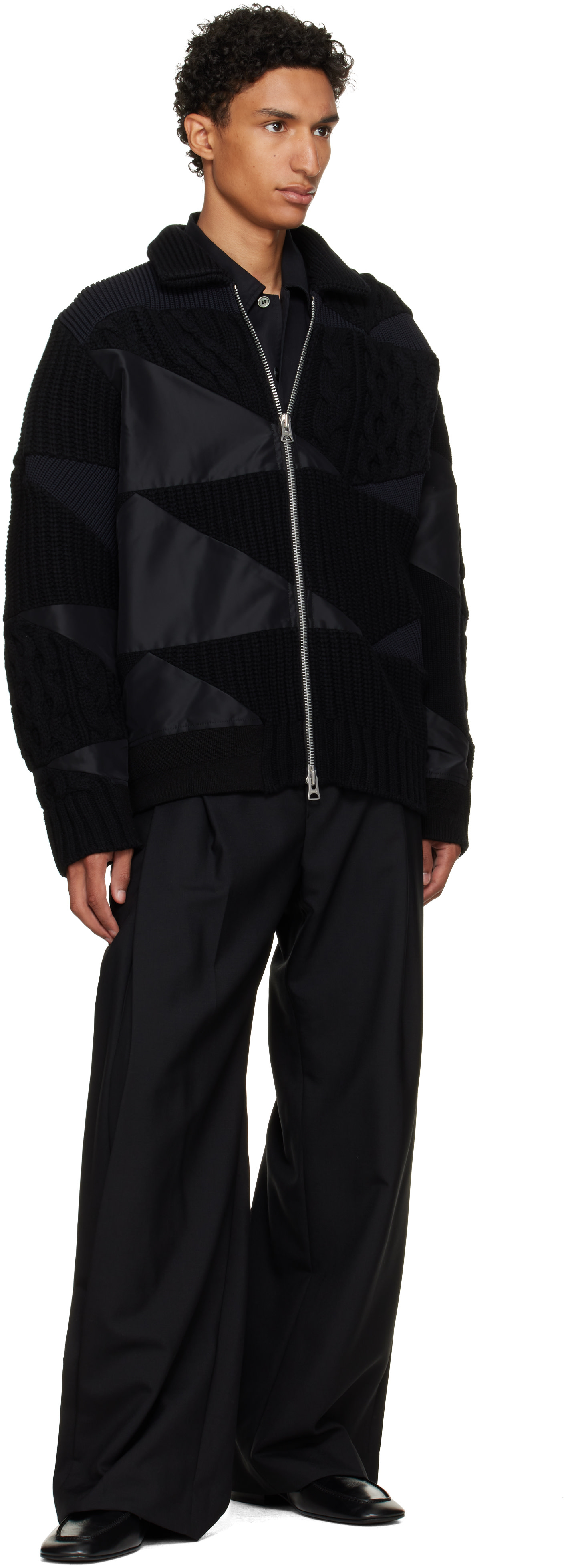 sacai: ブラック A.P.C.エディション Quilts ニット ブルゾン