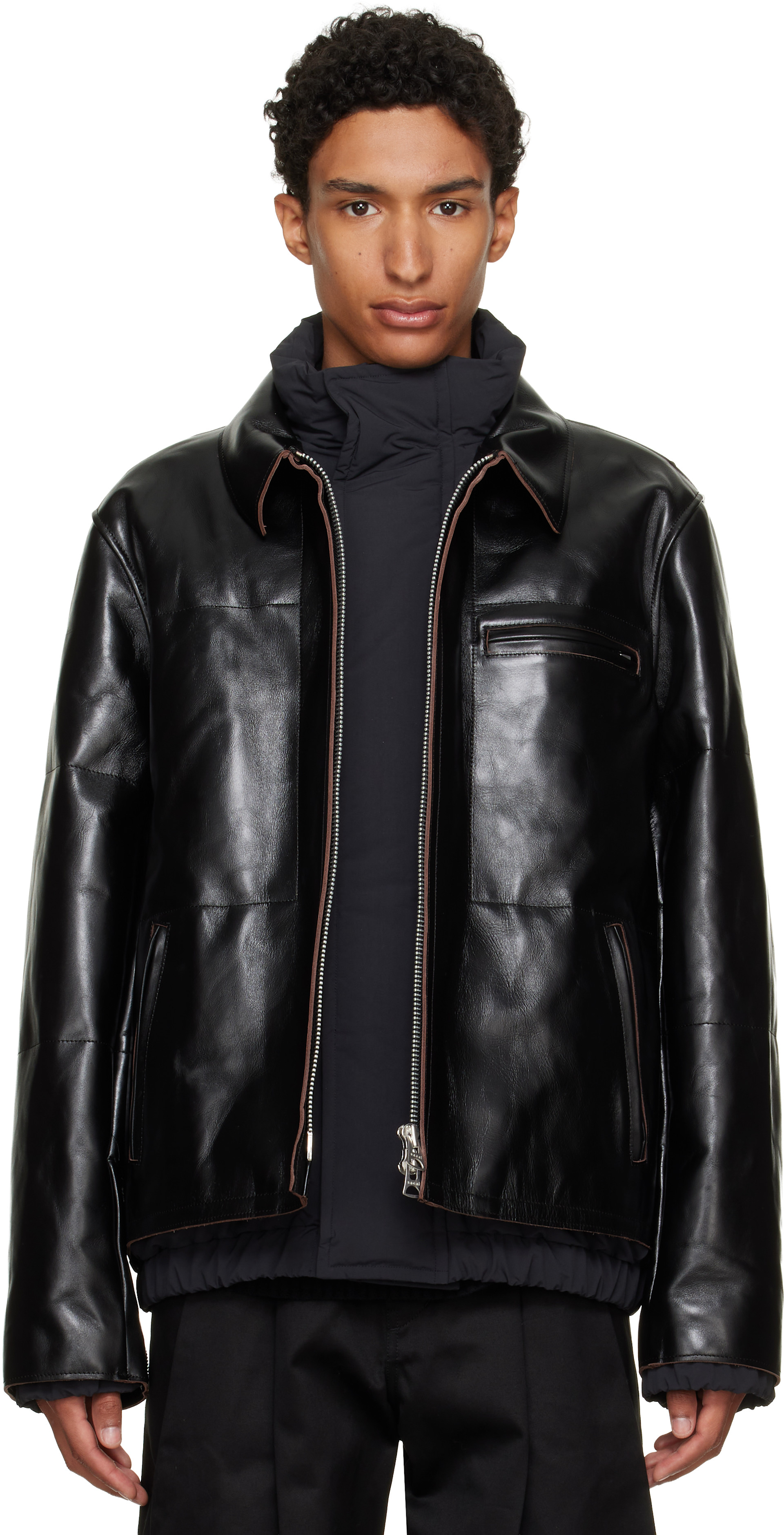 sacai - Black Down Leather Blouson Jacket