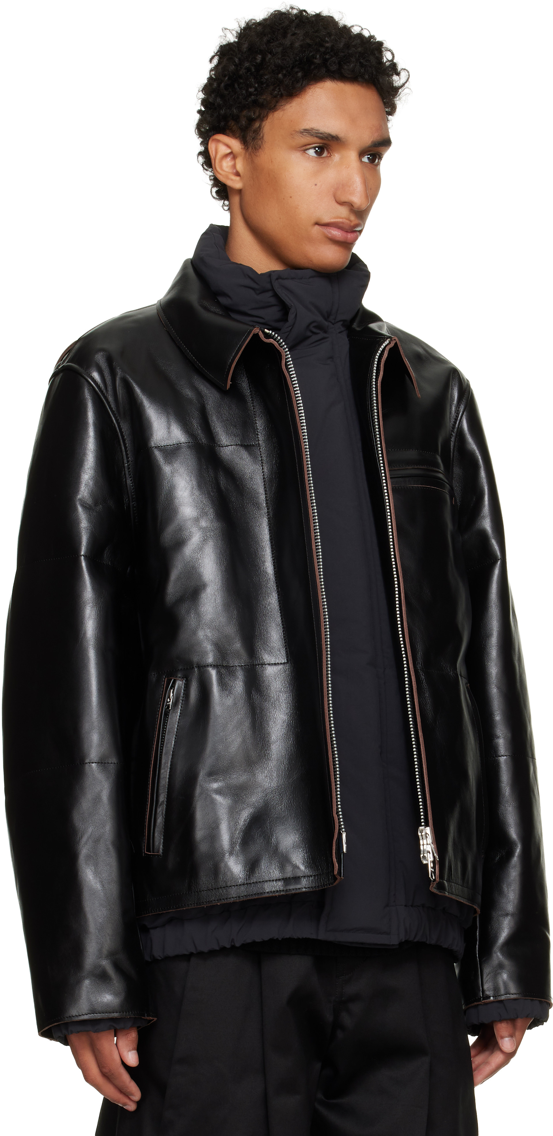 sacai - Black Down Leather Blouson Jacket