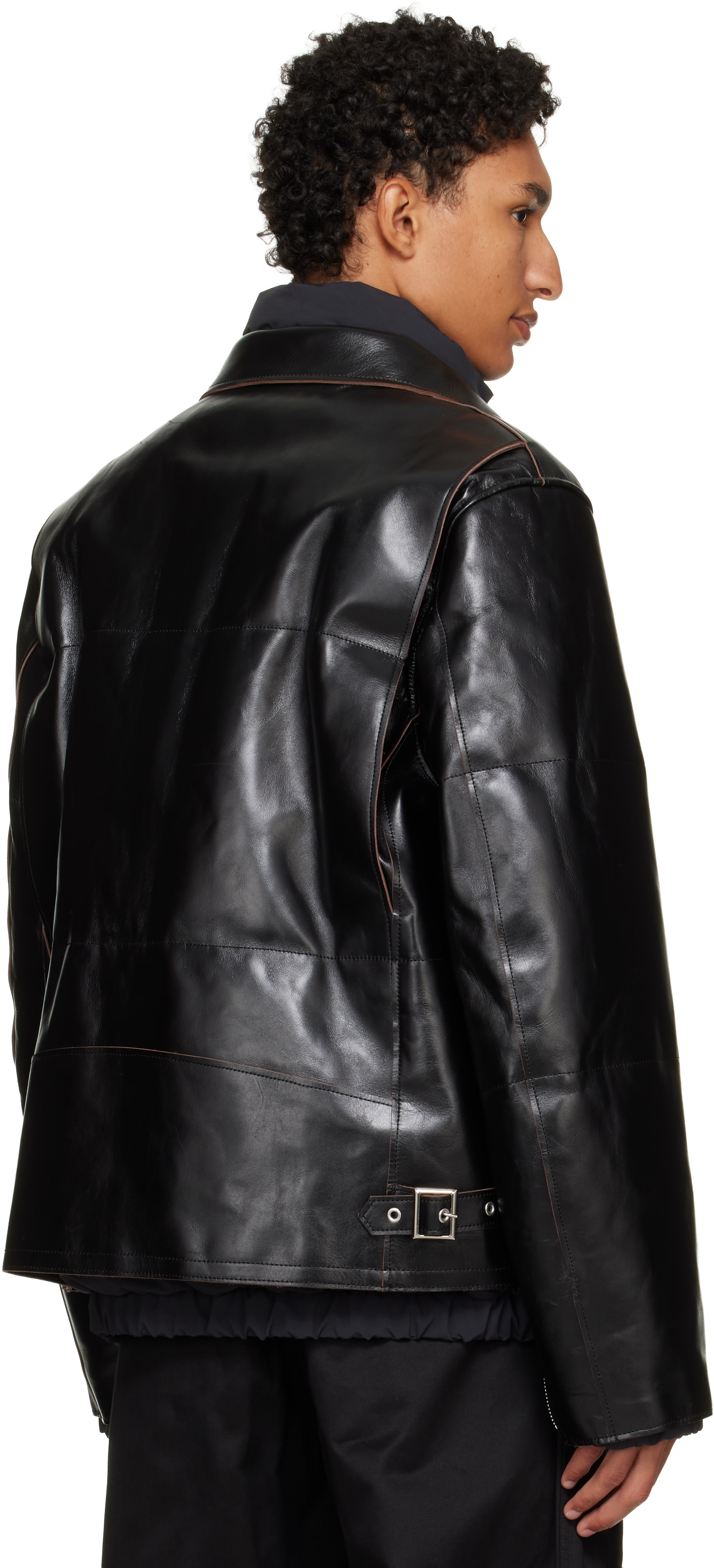 sacai - Black Down Leather Blouson Jacket