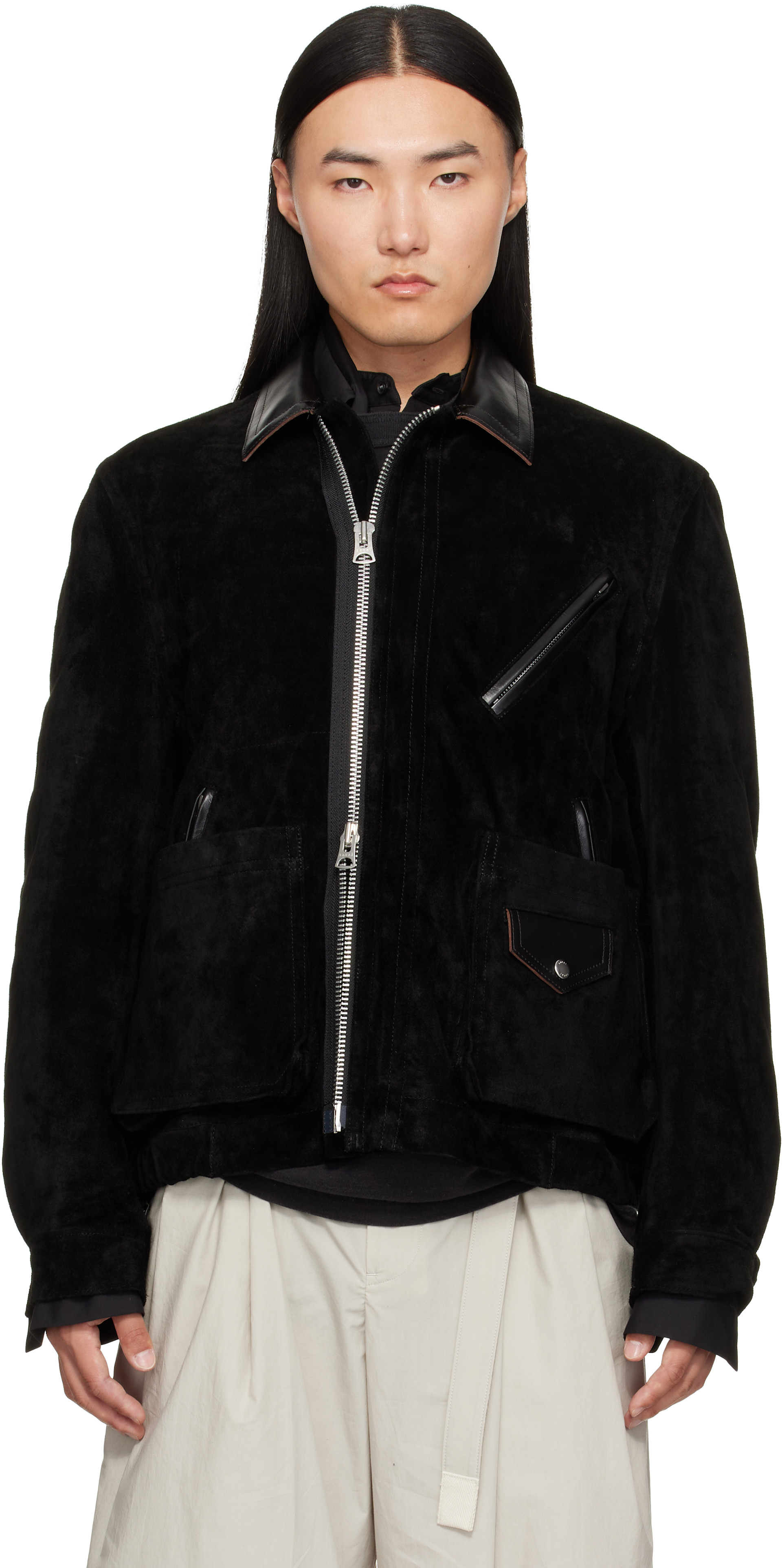 sacai - Black Suede Blouson Jacket