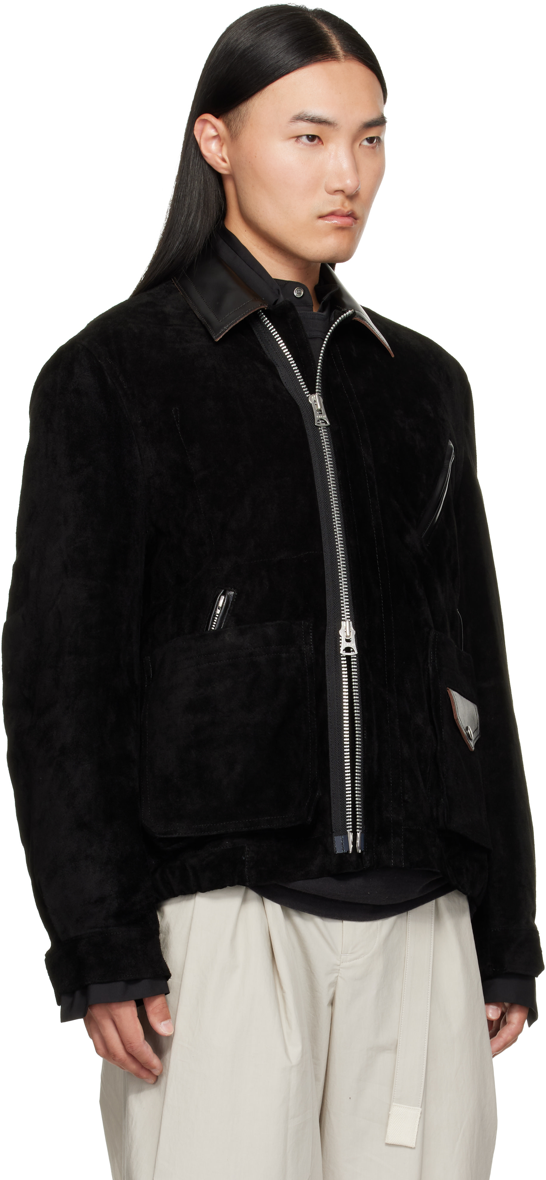 sacai - Black Suede Blouson Jacket