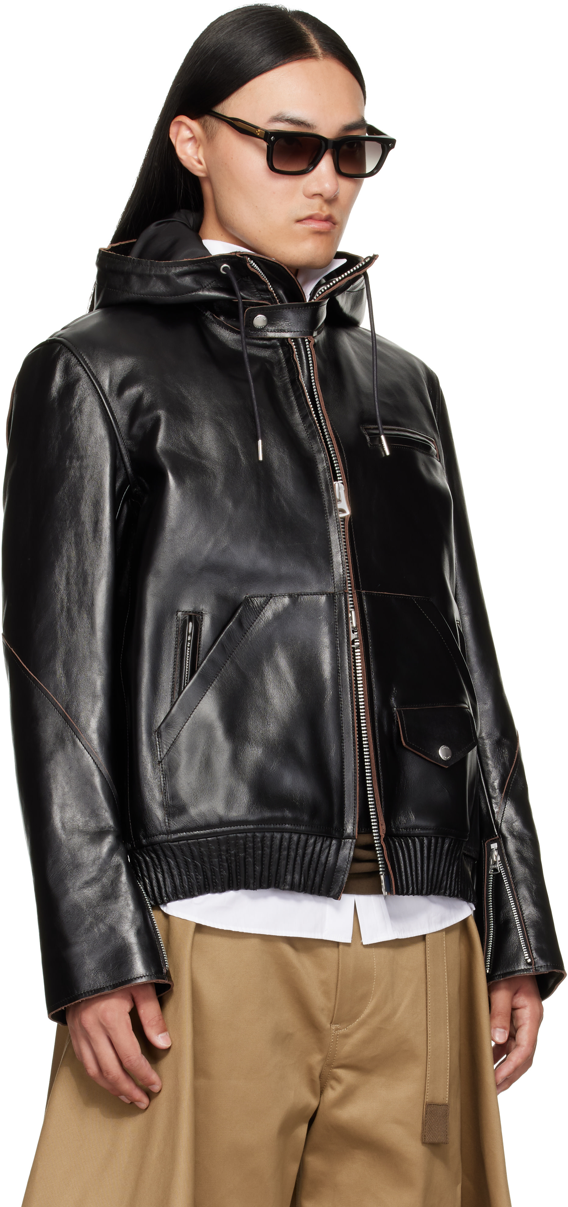 sacai - Black Blouson Leather Jacket