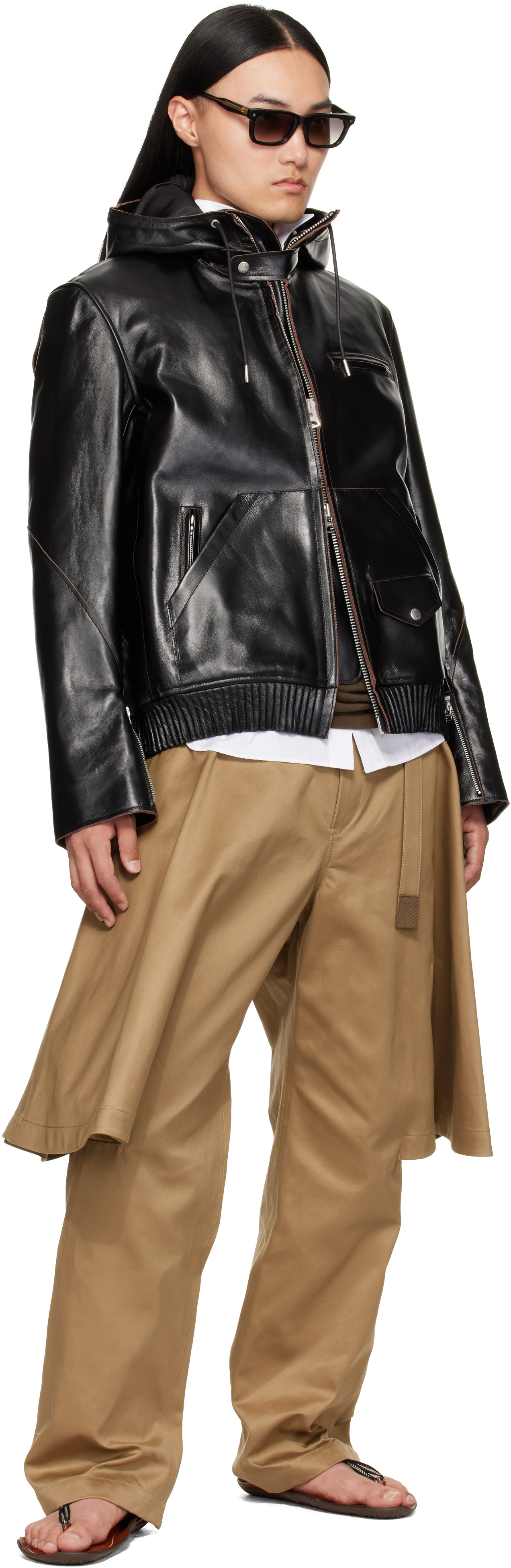 sacai - Black Blouson Leather Jacket