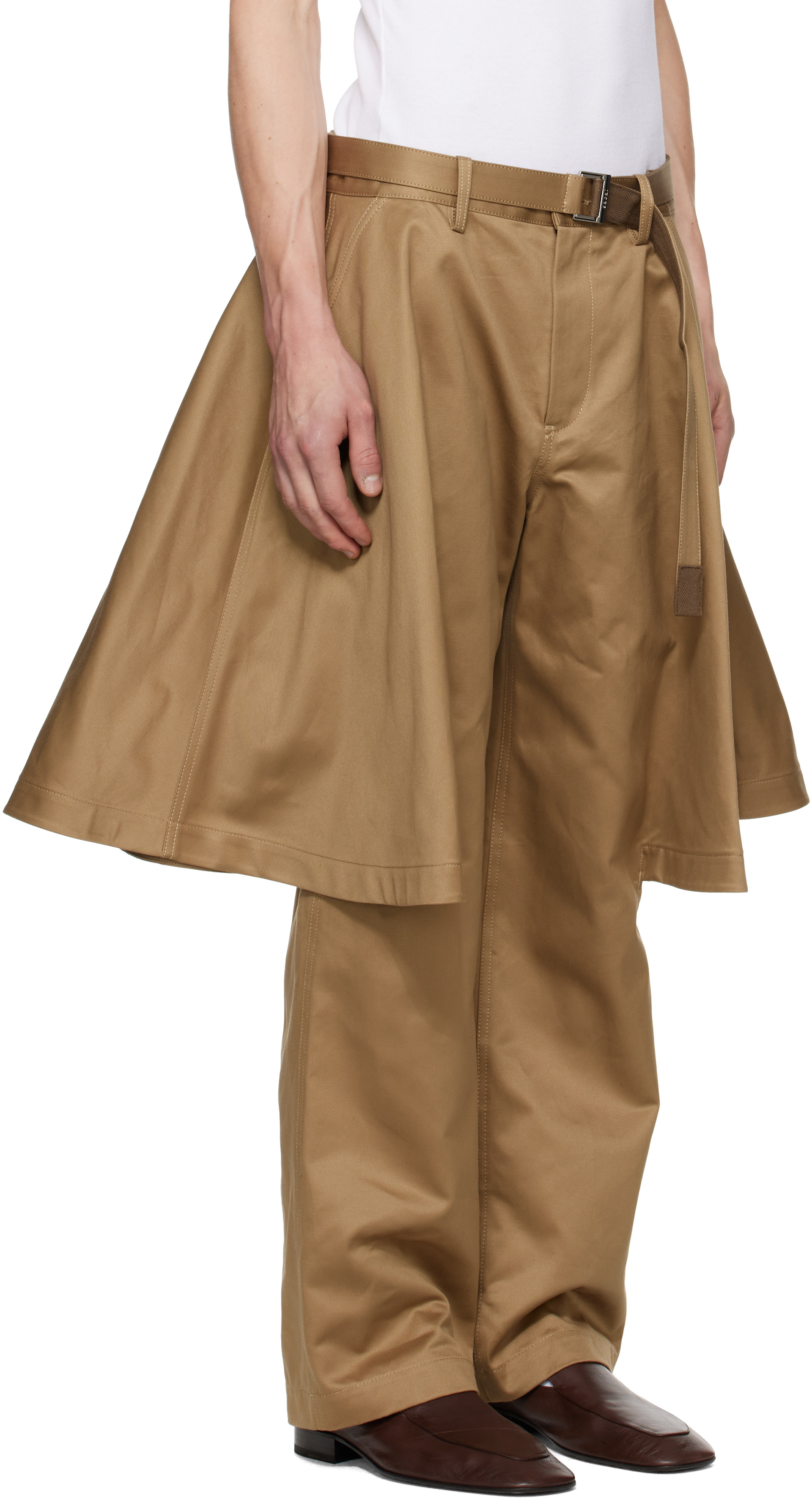 sacai: Beige Cotton Chino Trousers | SSENSE