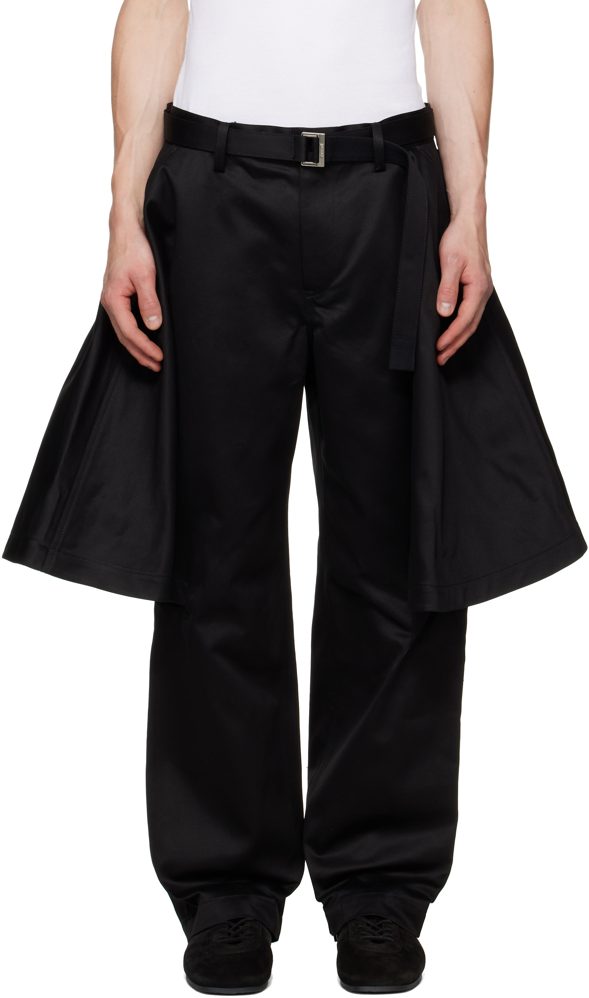 sacai サカイ コットンチノパンツ Cotton Chino Pants sacai: ブラック コットン チノパンツ | SSENSE 日本