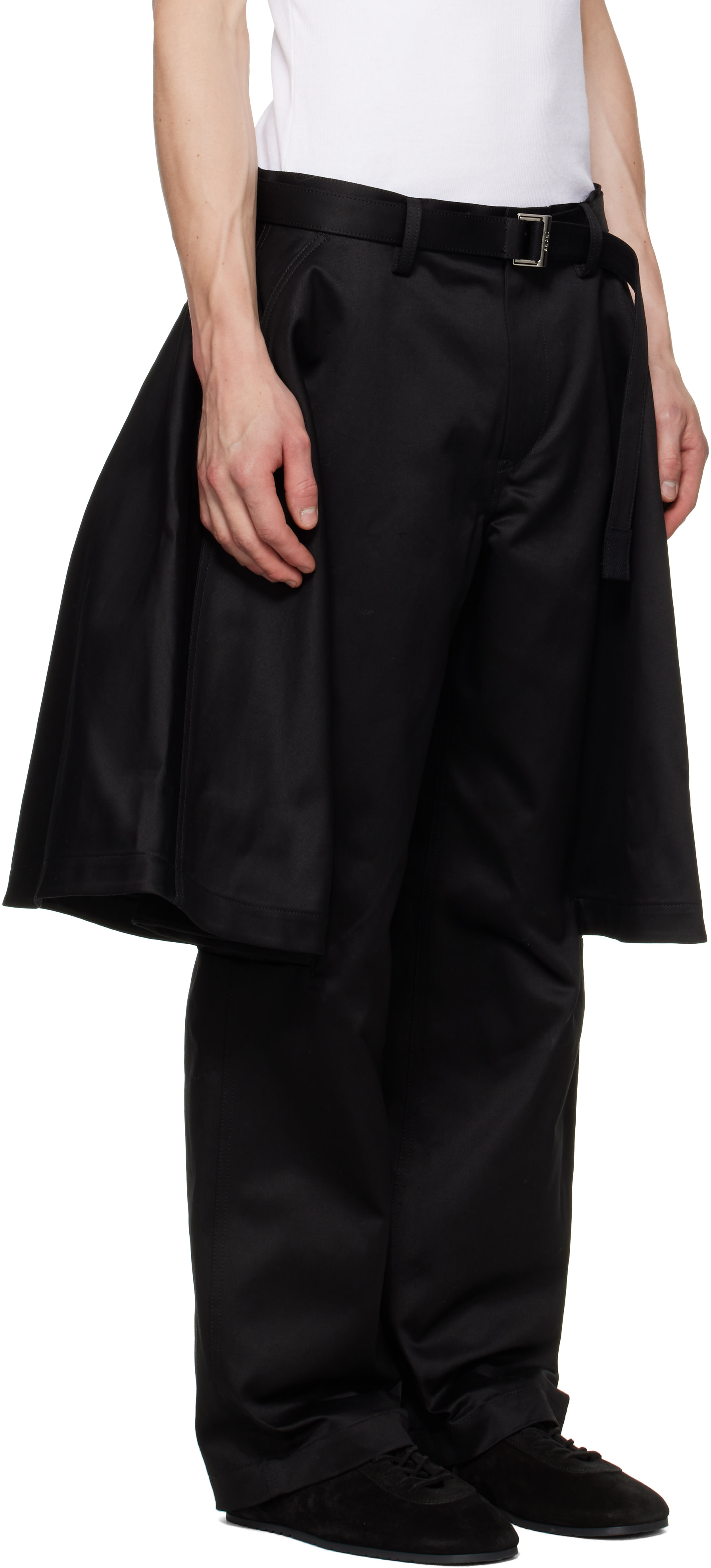 sacai: Black Cotton Chino Trousers | SSENSE